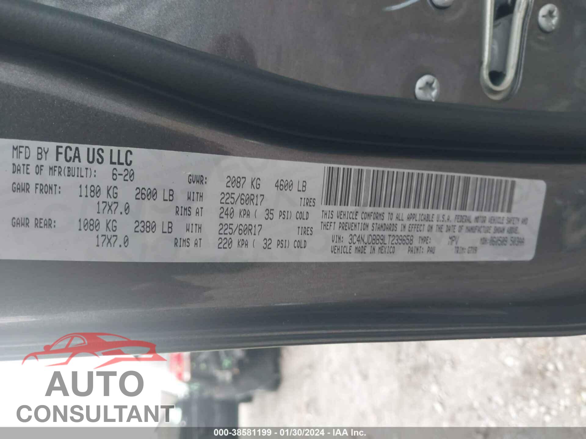 JEEP COMPASS 2020 - 3C4NJDBB9LT239658