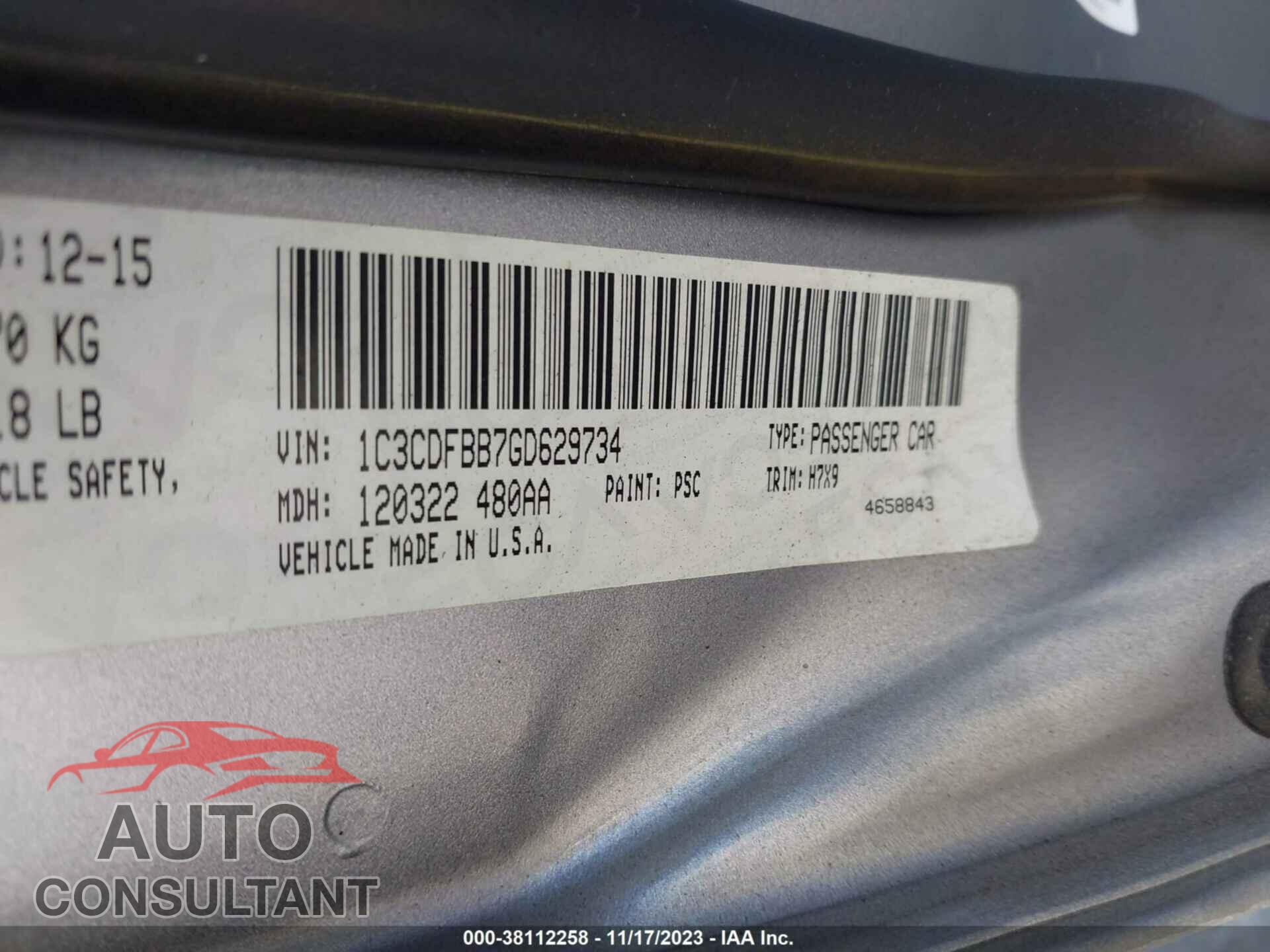 DODGE DART 2016 - 1C3CDFBB7GD629734