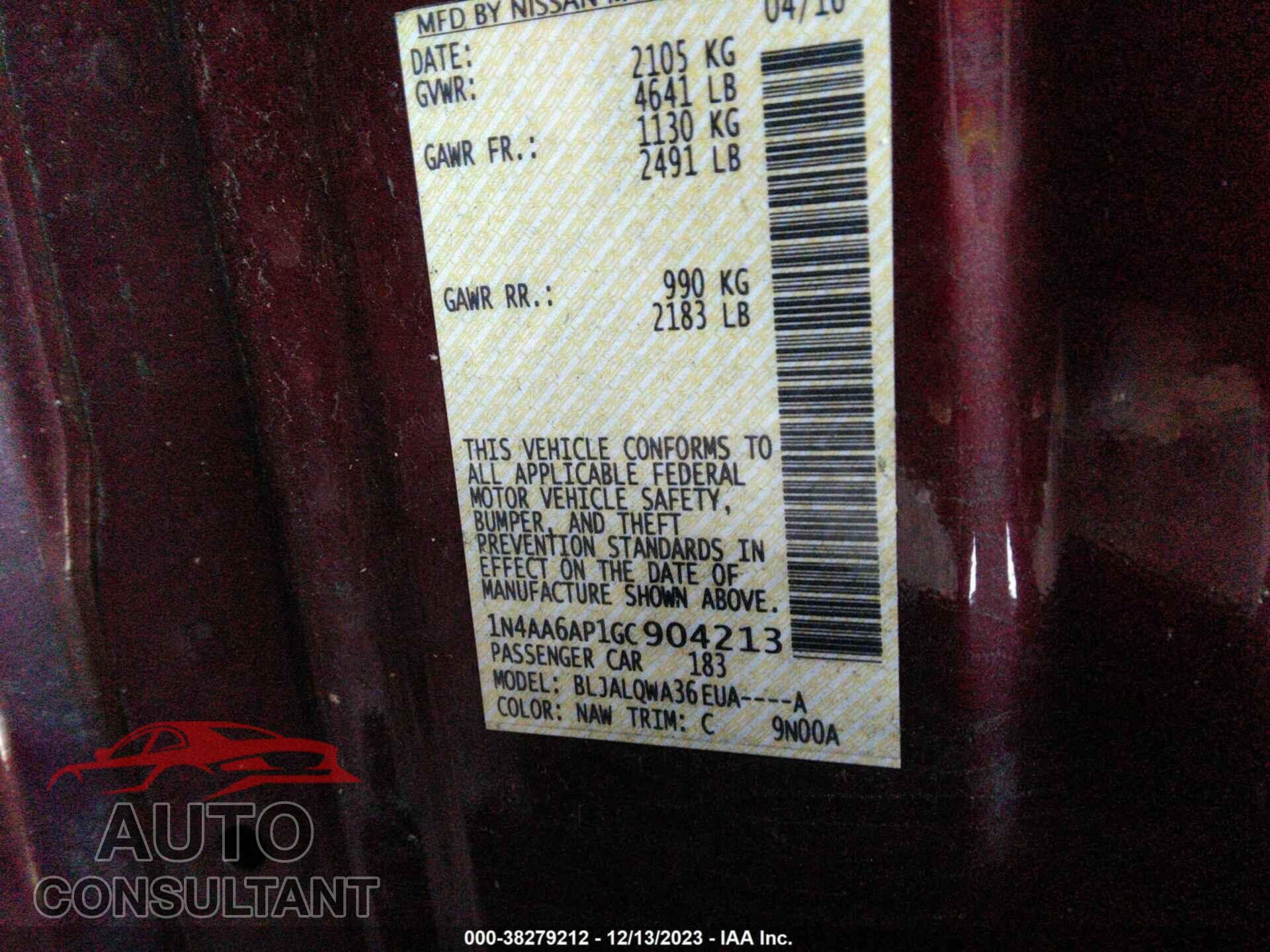 NISSAN MAXIMA 2016 - 1N4AA6AP1GC904213