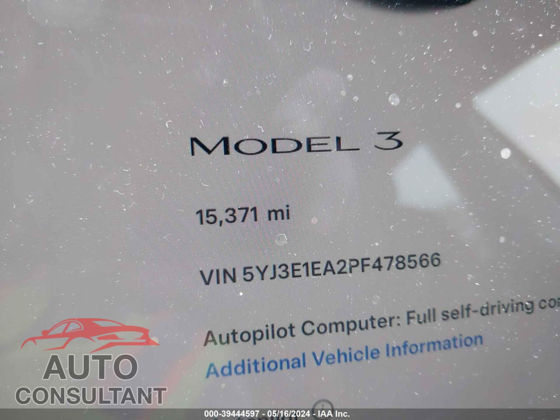 TESLA MODEL 3 2023 - 5YJ3E1EA2PF478566