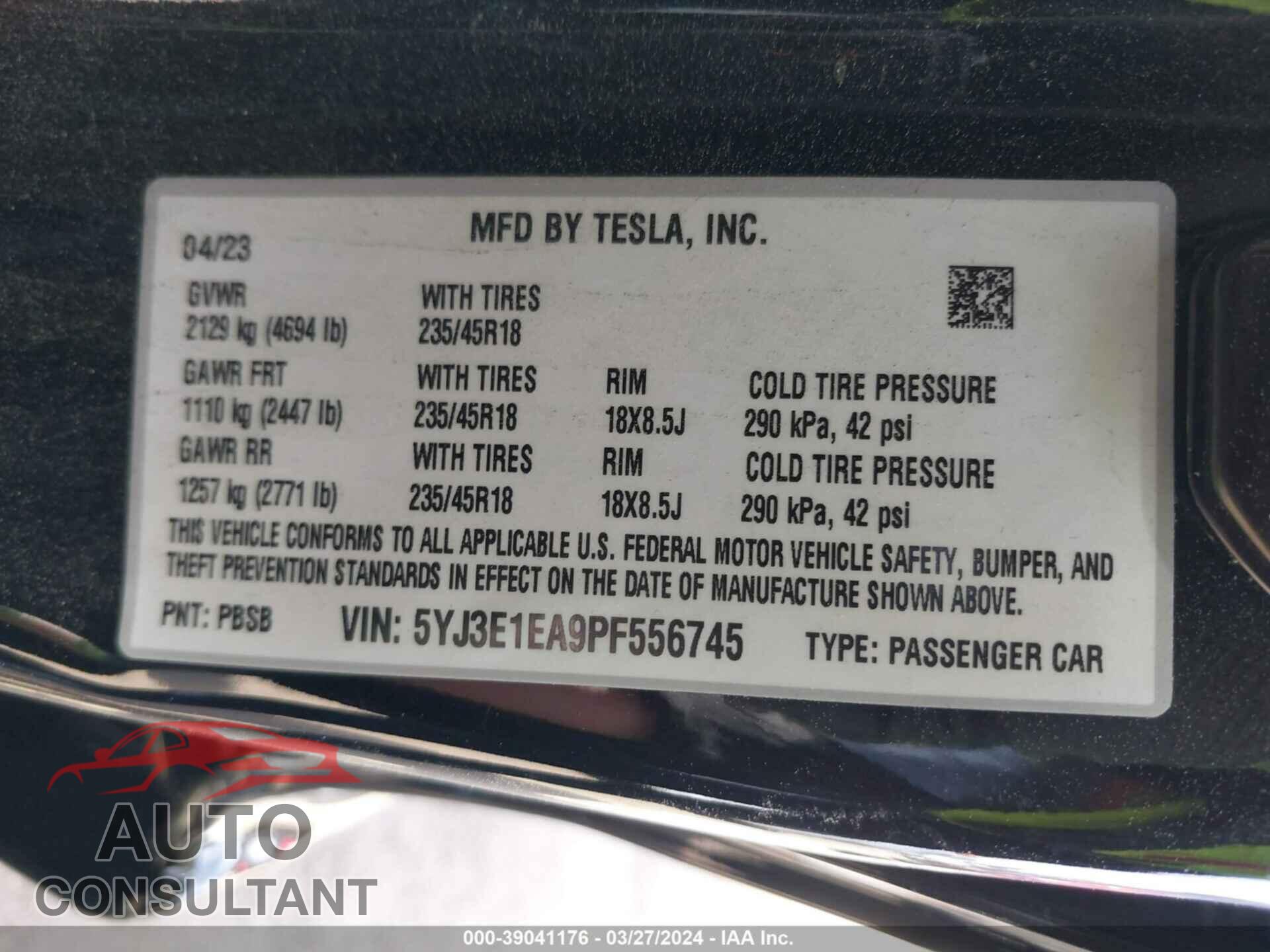 TESLA MODEL 3 2023 - 5YJ3E1EA9PF556745