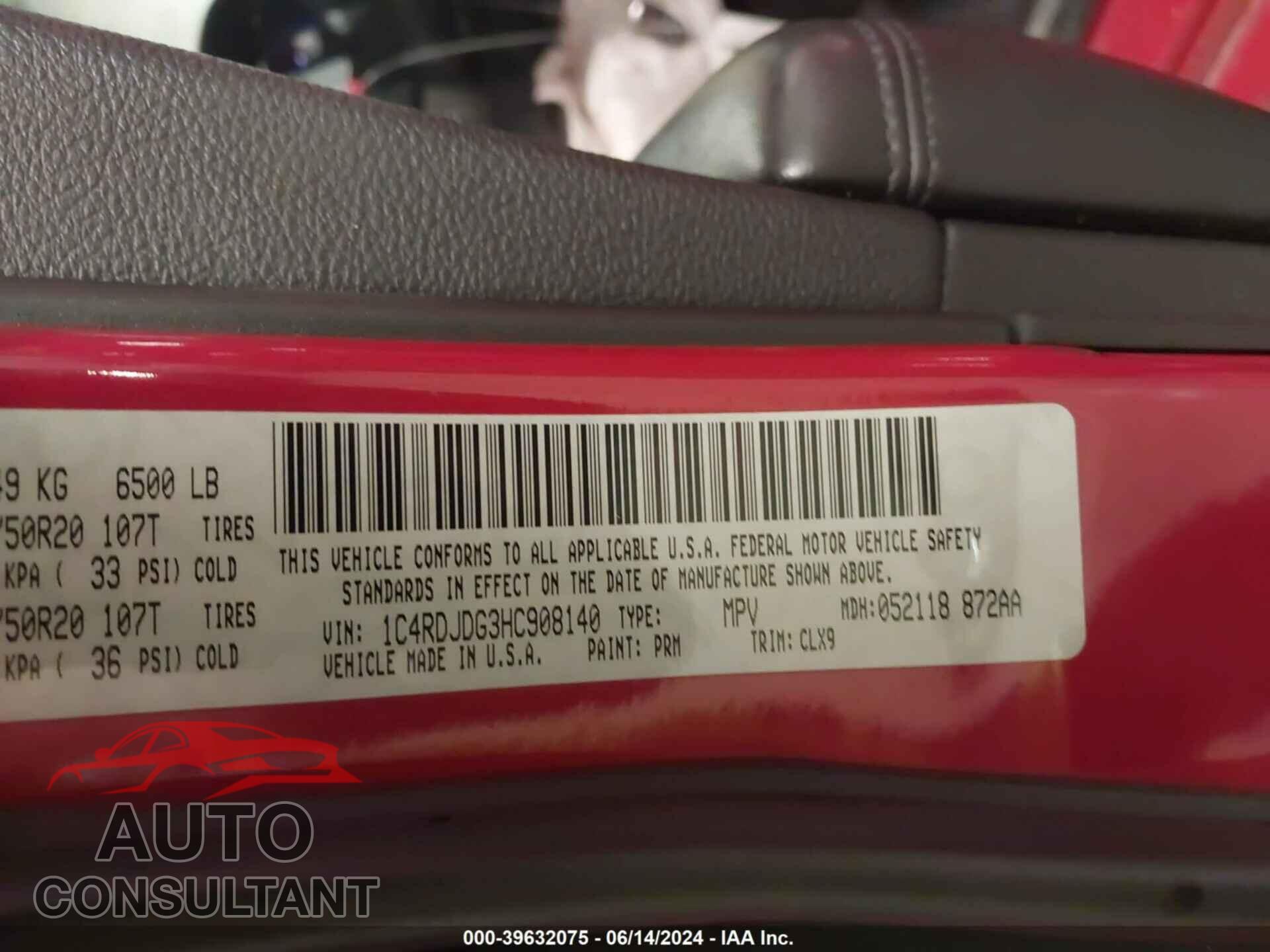 DODGE DURANGO 2017 - 1C4RDJDG3HC908140