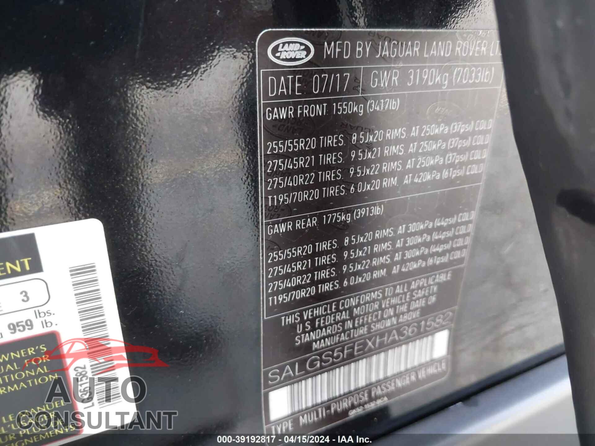 LAND ROVER RANGE ROVER 2017 - SALGS5FEXHA361582