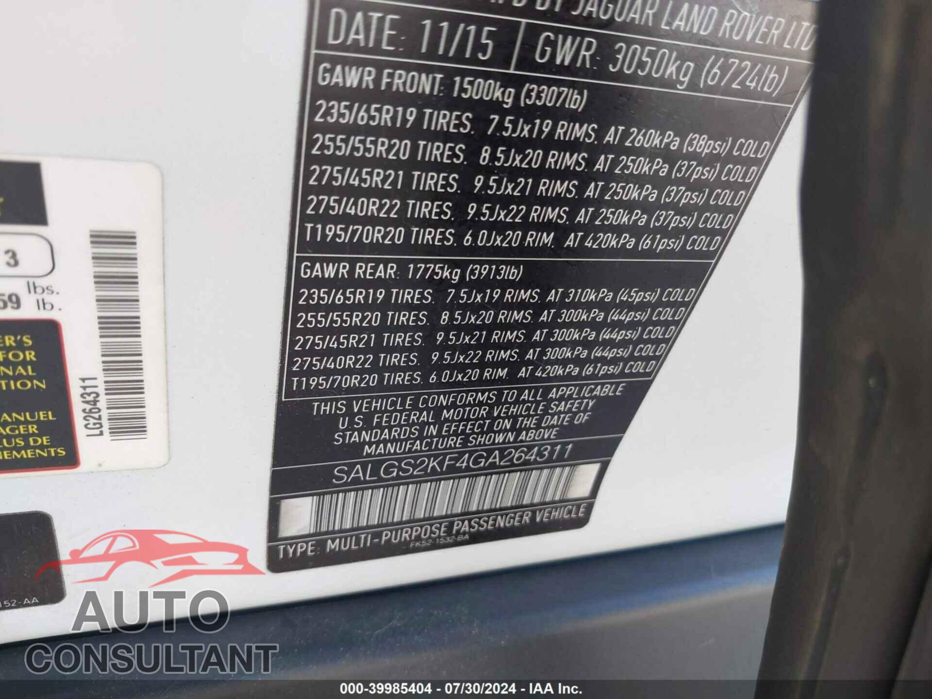 LAND ROVER RANGE ROVER 2016 - SALGS2KF4GA264311