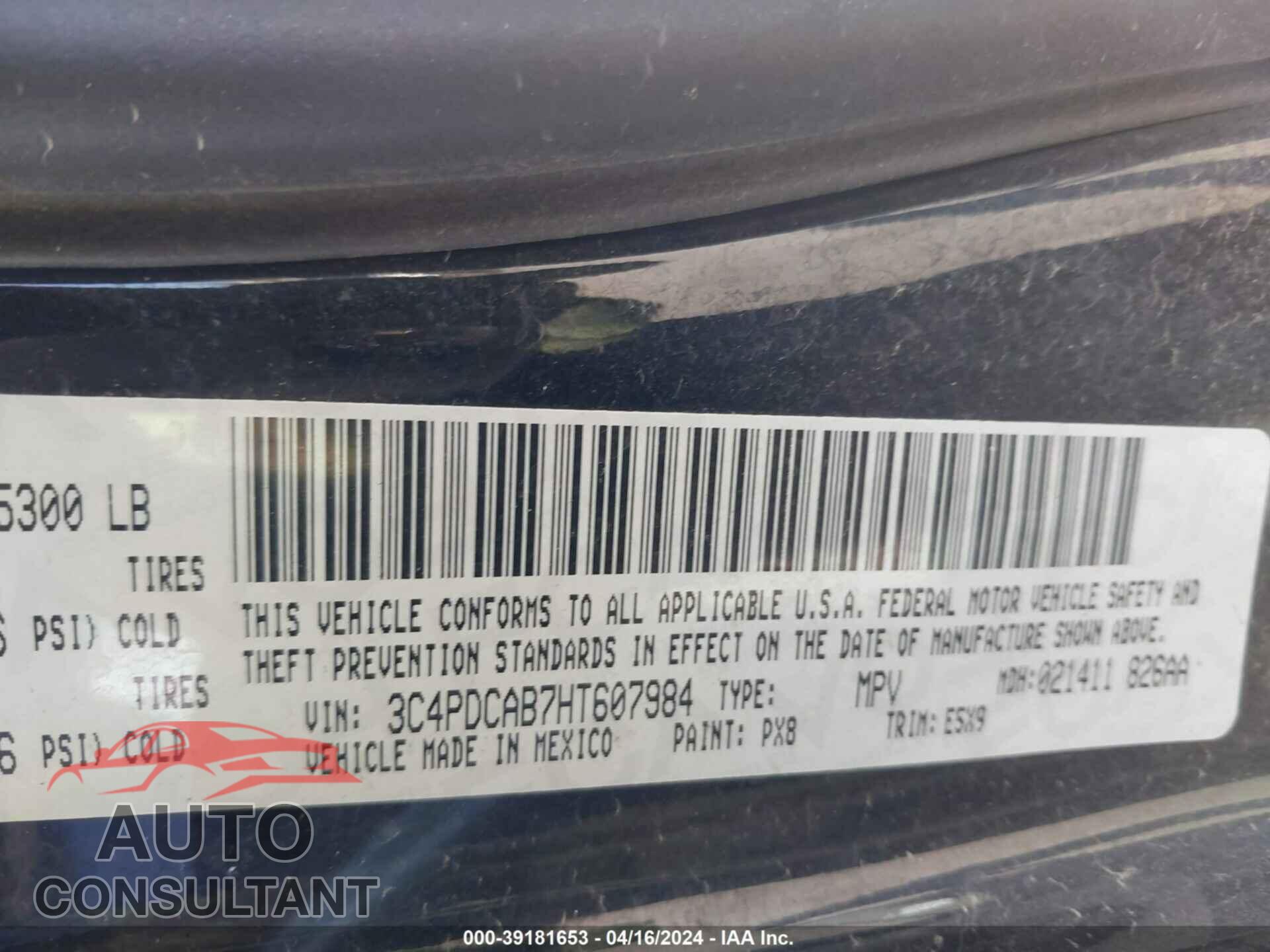 DODGE JOURNEY 2017 - 3C4PDCAB7HT607984