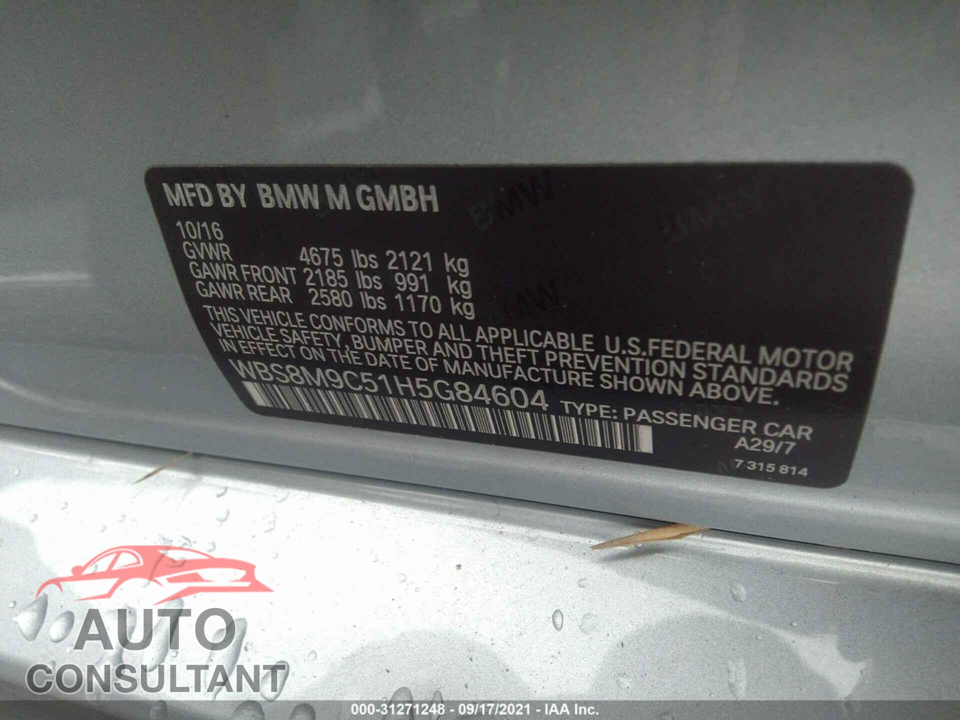 BMW M3 2017 - WBS8M9C51H5G84604