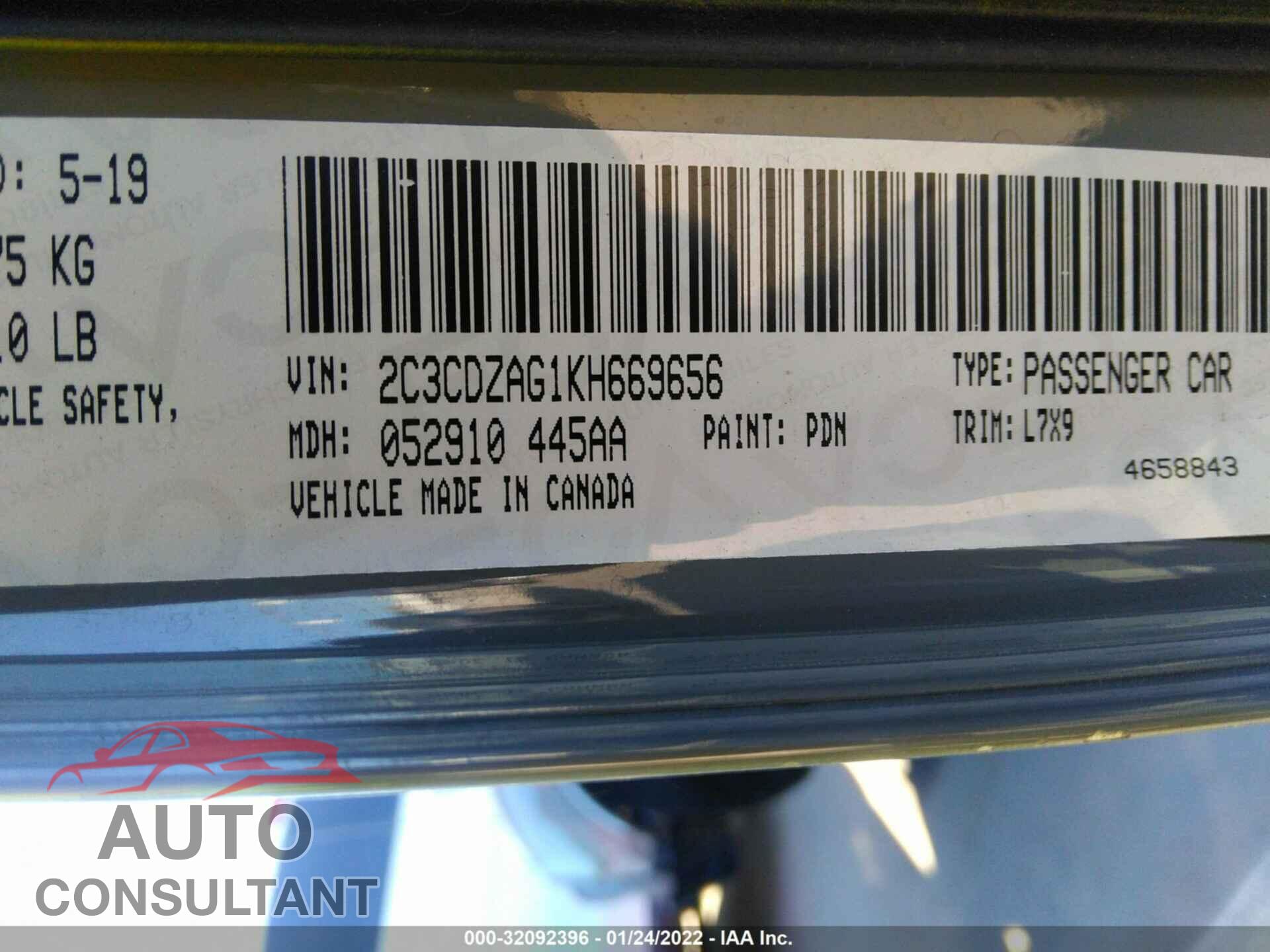 DODGE CHALLENGER 2019 - 2C3CDZAG1KH669656