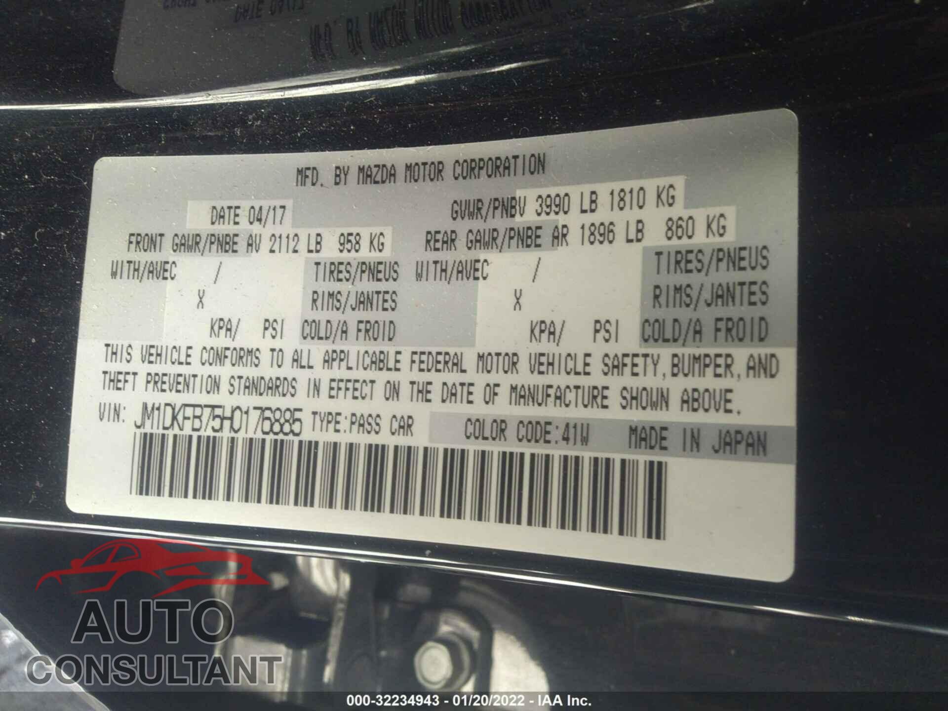 MAZDA CX-3 2017 - JM1DKFB75H0176885