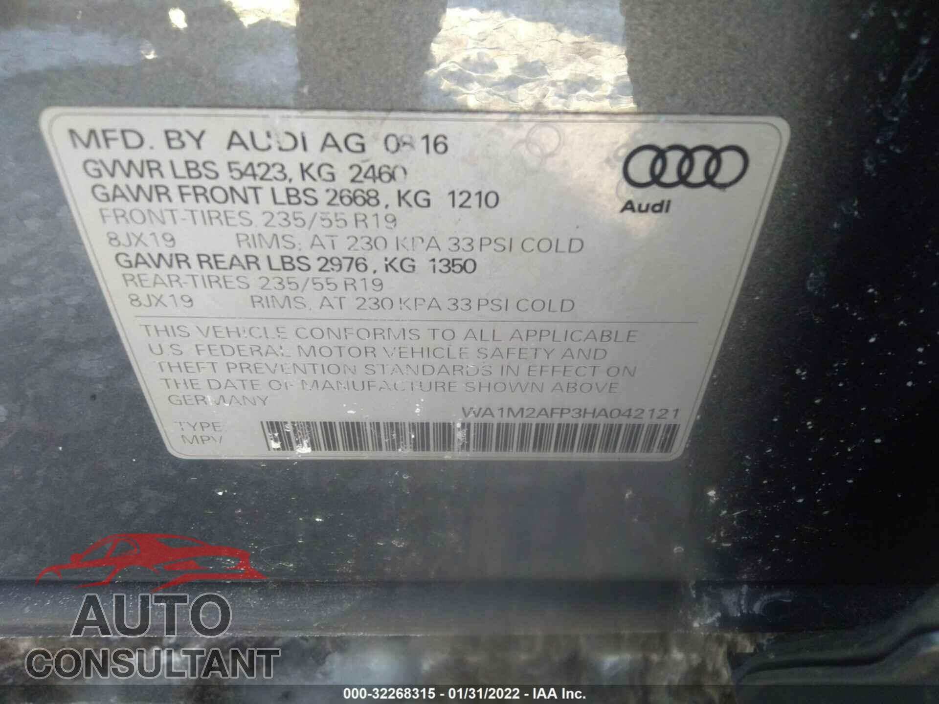 AUDI Q5 2017 - WA1M2AFP3HA042121