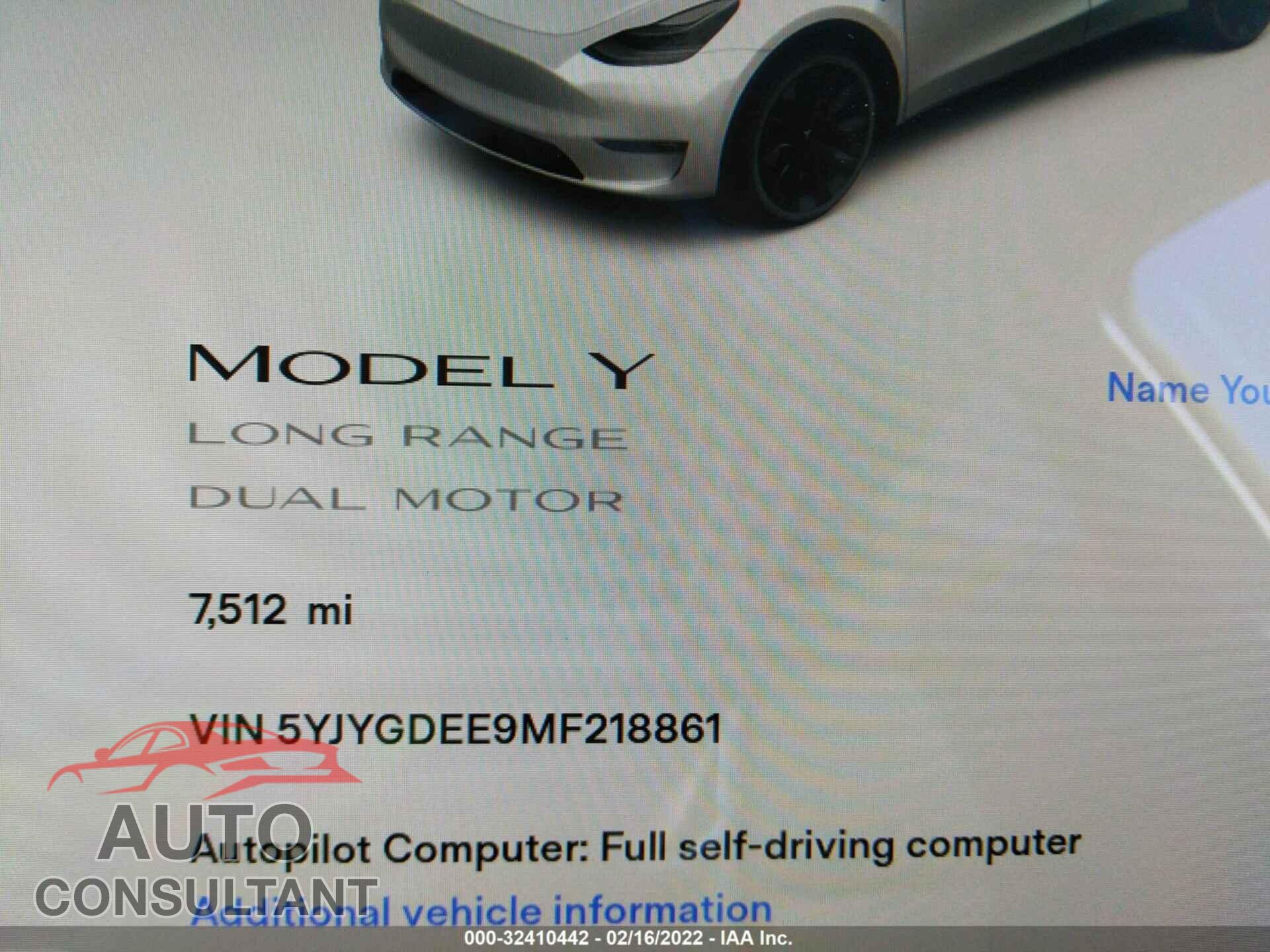 TESLA MODEL Y 2021 - 5YJYGDEE9MF218861