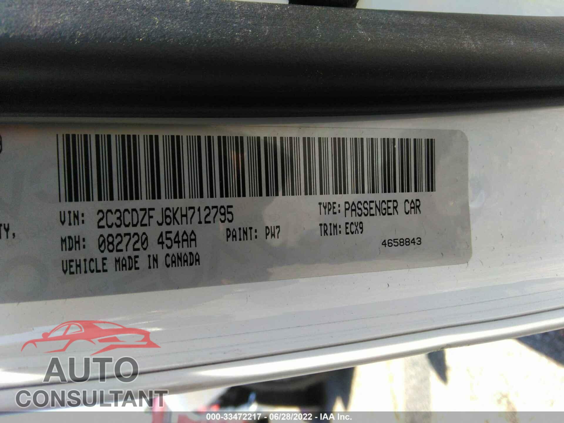 DODGE CHALLENGER 2019 - 2C3CDZFJ6KH712795
