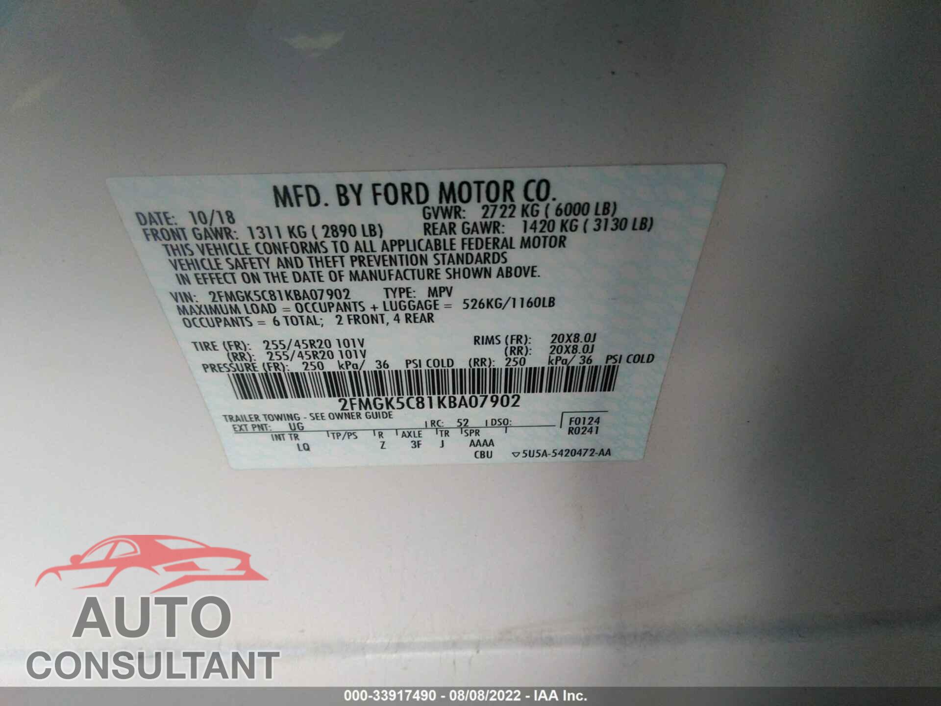 FORD FLEX 2019 - 2FMGK5C81KBA07902