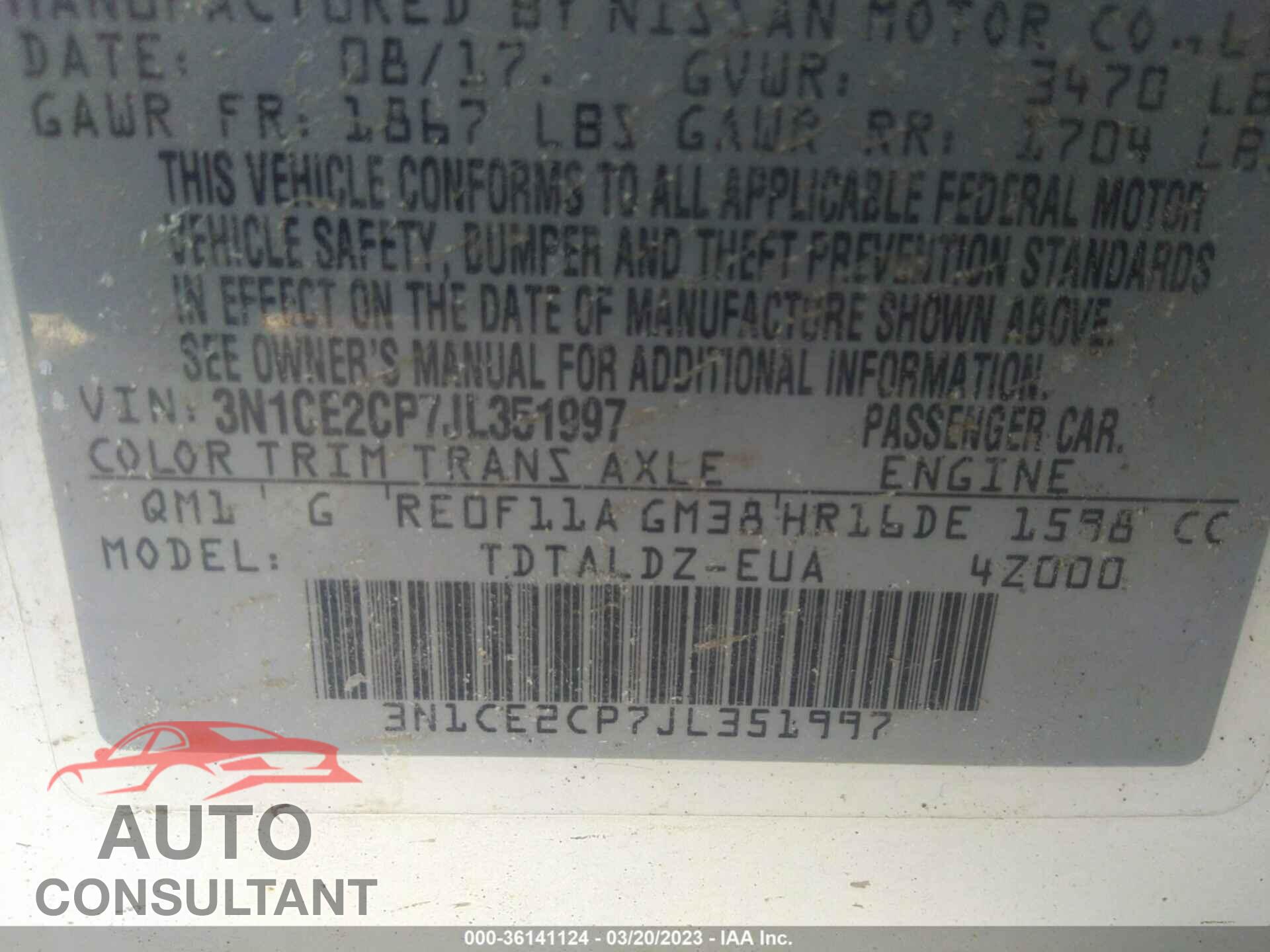 NISSAN VERSA NOTE 2018 - 3N1CE2CP7JL351997