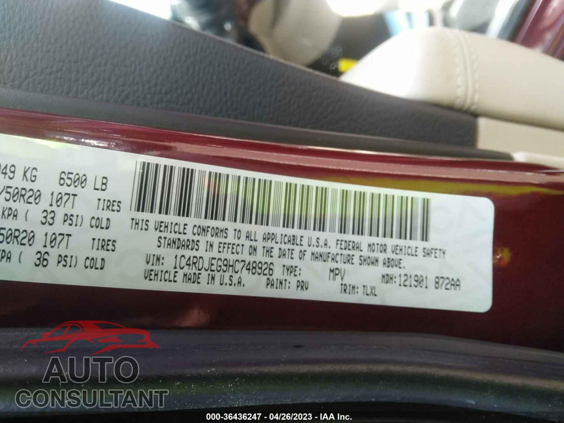 DODGE DURANGO 2017 - 1C4RDJEG9HC748926