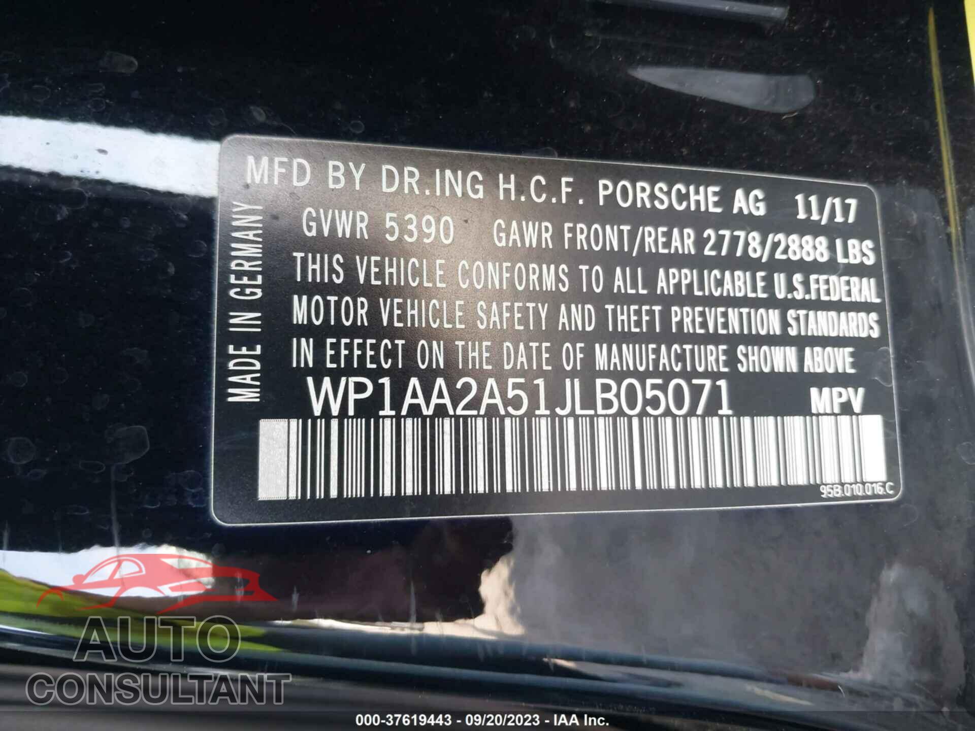 PORSCHE MACAN 2018 - WP1AA2A51JLB05071