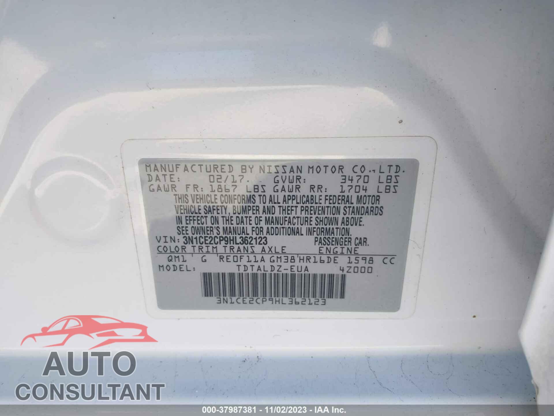NISSAN VERSA NOTE 2017 - 3N1CE2CP9HL362123