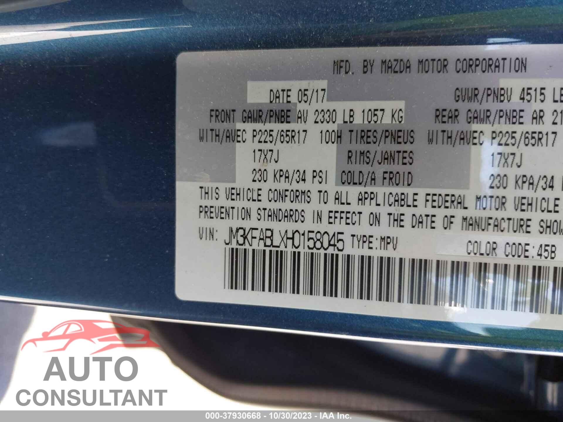 MAZDA CX-5 2017 - JM3KFABLXH0158045
