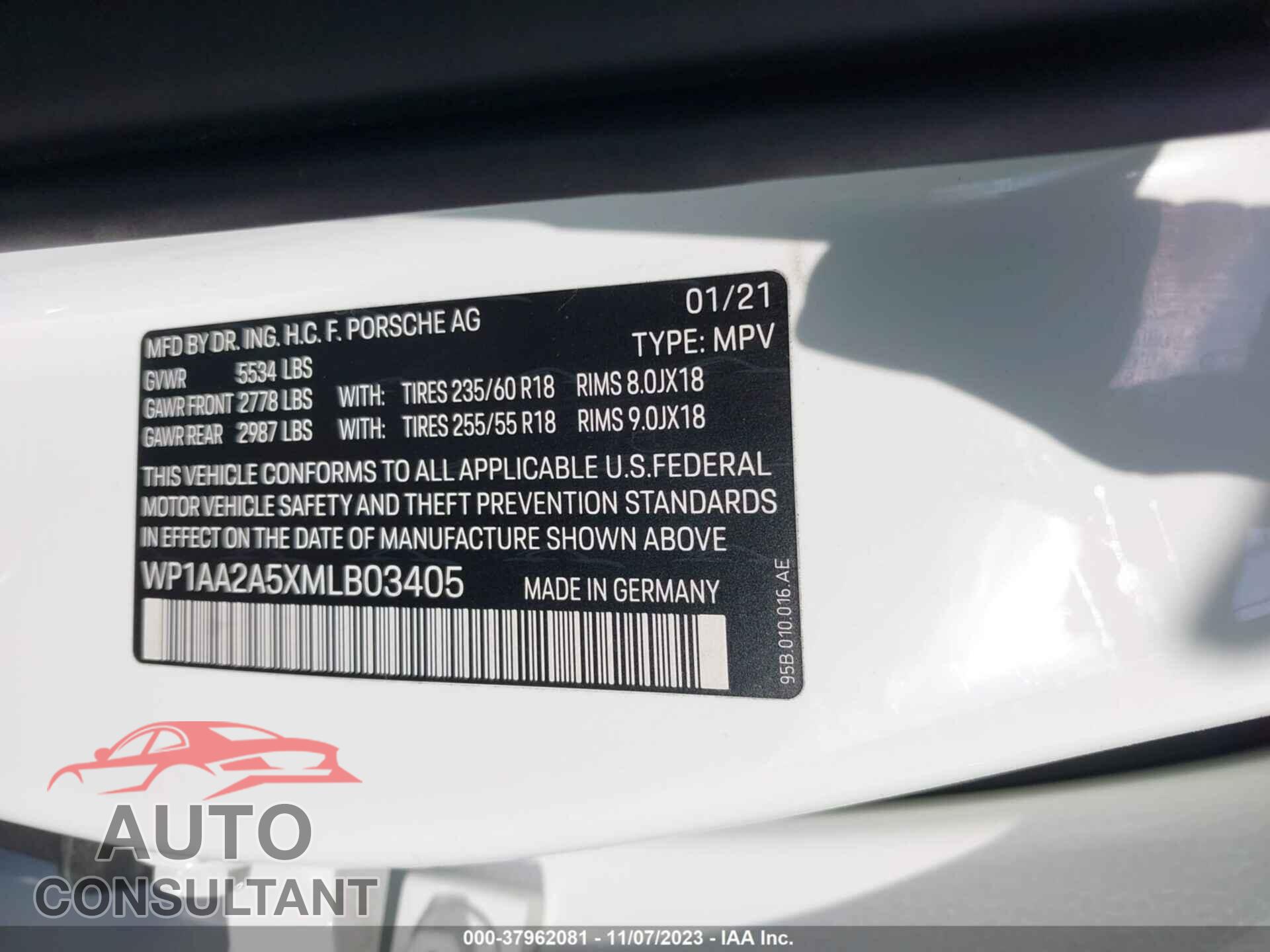 PORSCHE MACAN 2021 - WP1AA2A5XMLB03405