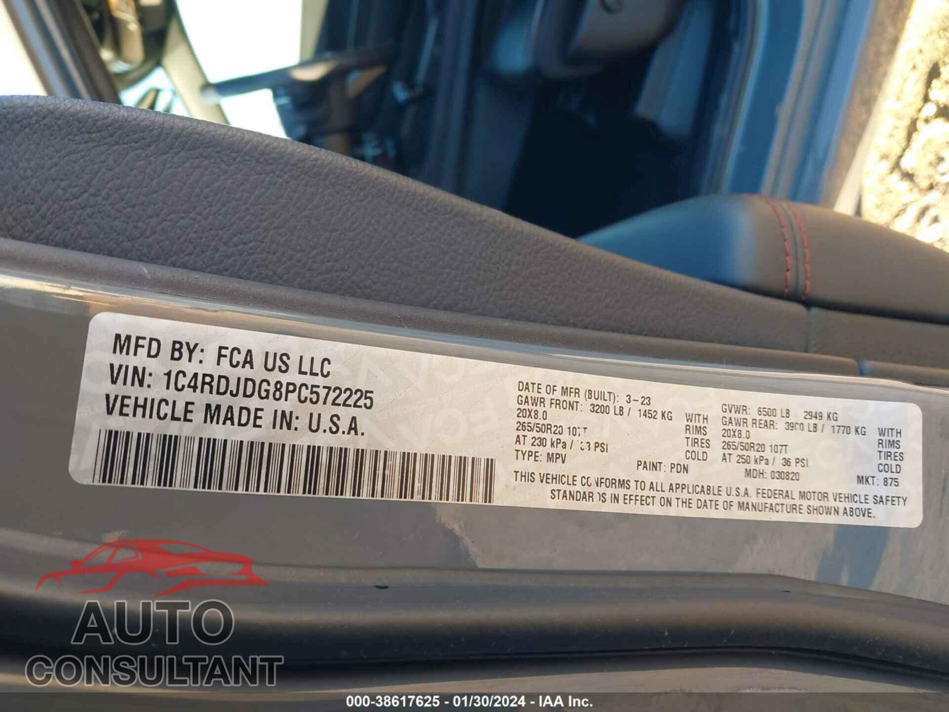 DODGE DURANGO 2023 - 1C4RDJDG8PC572225