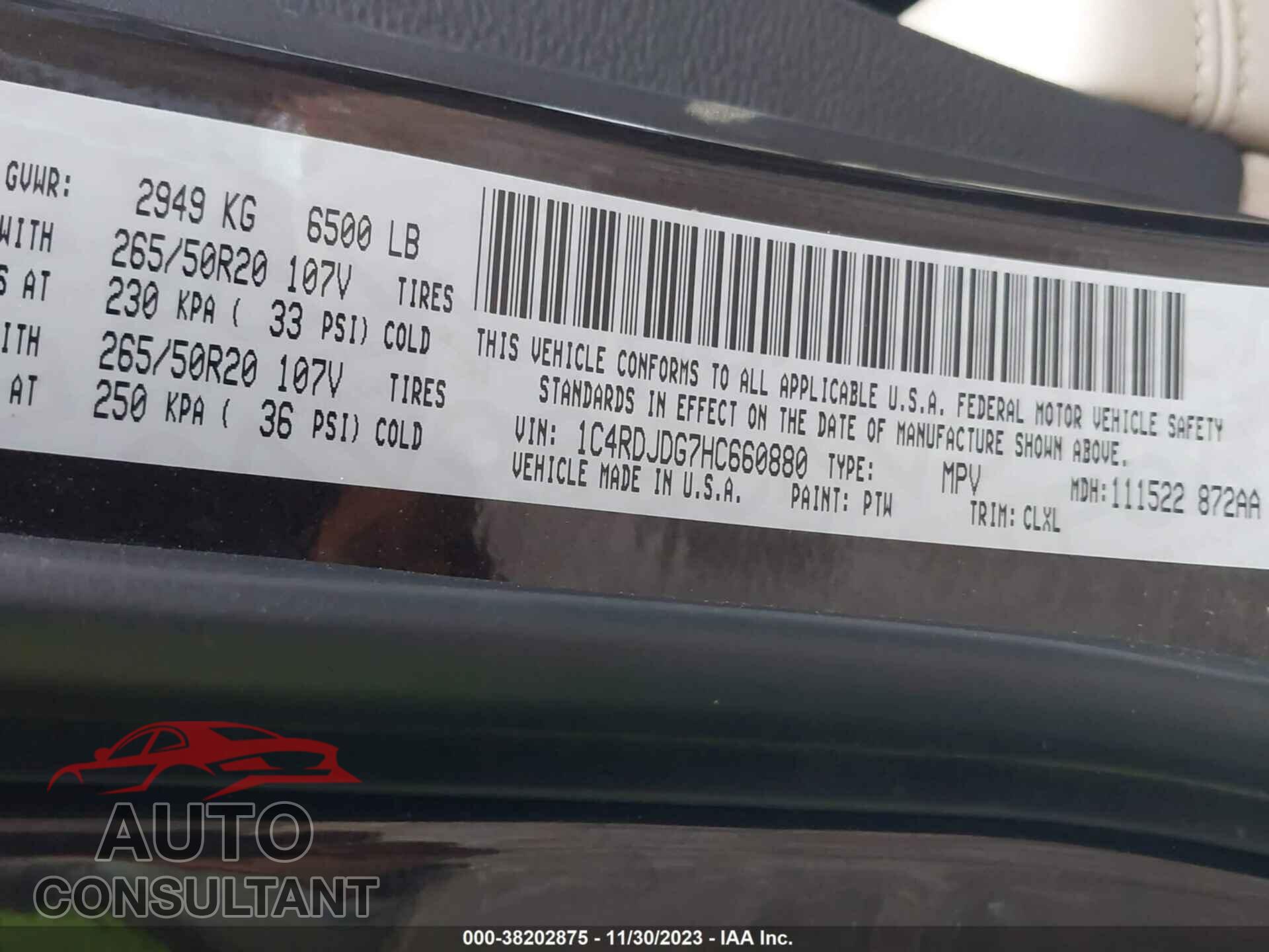 DODGE DURANGO 2017 - 1C4RDJDG7HC660880