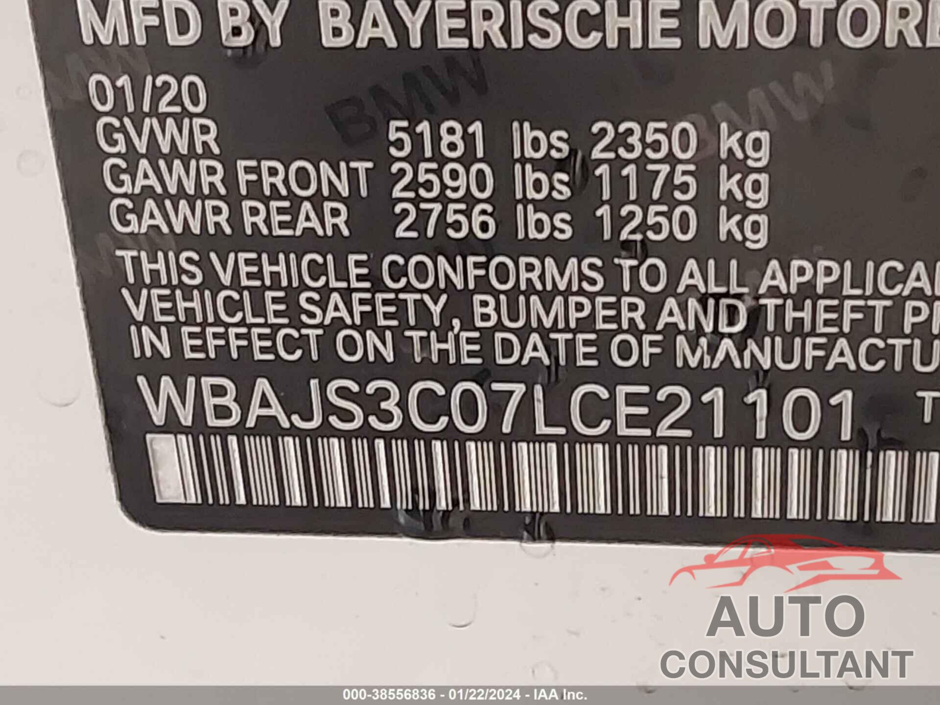 BMW 540I 2020 - WBAJS3C07LCE21101