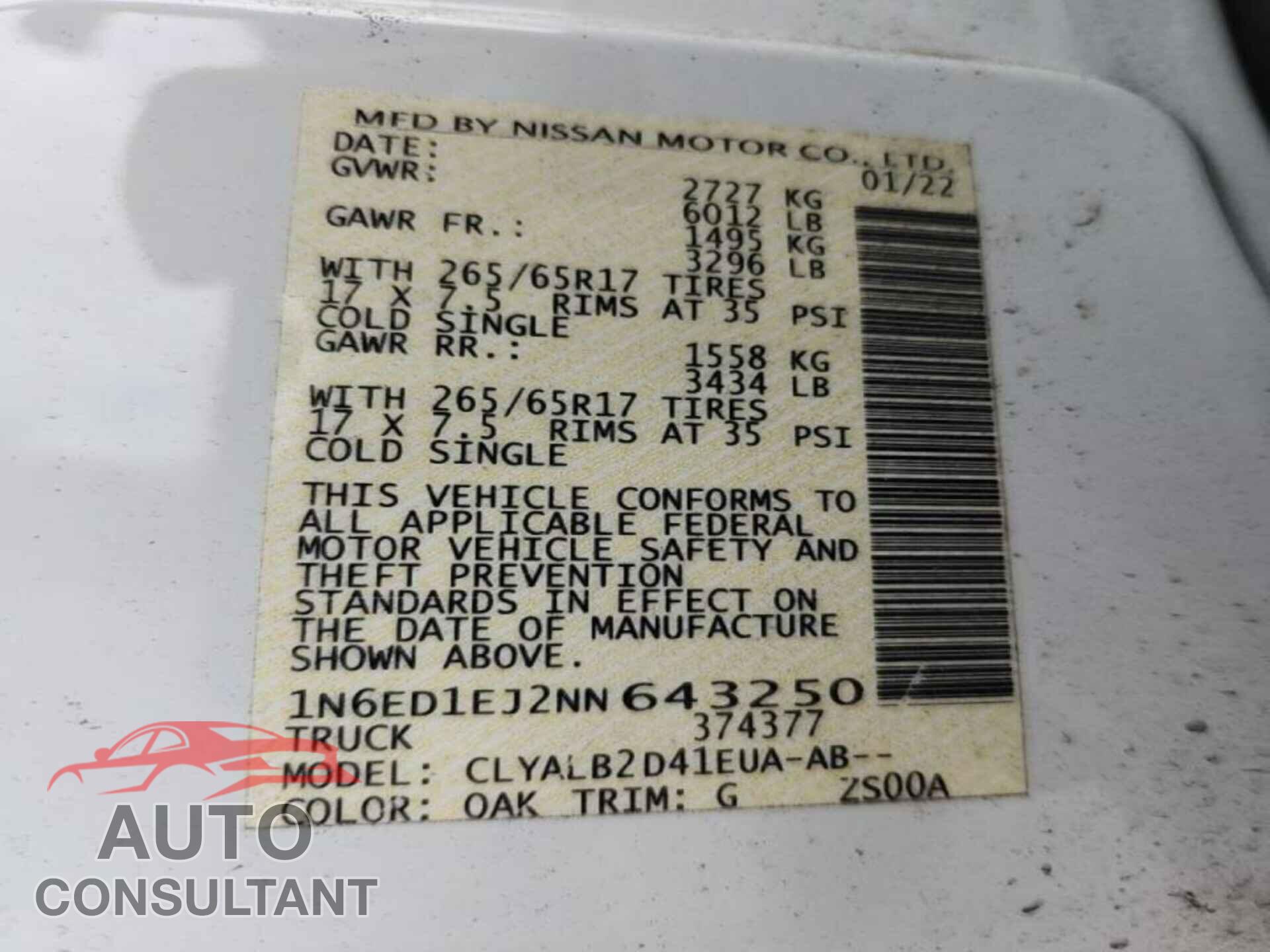 NISSAN FRONTIER 2022 - 1N6ED1EJ2NN643250