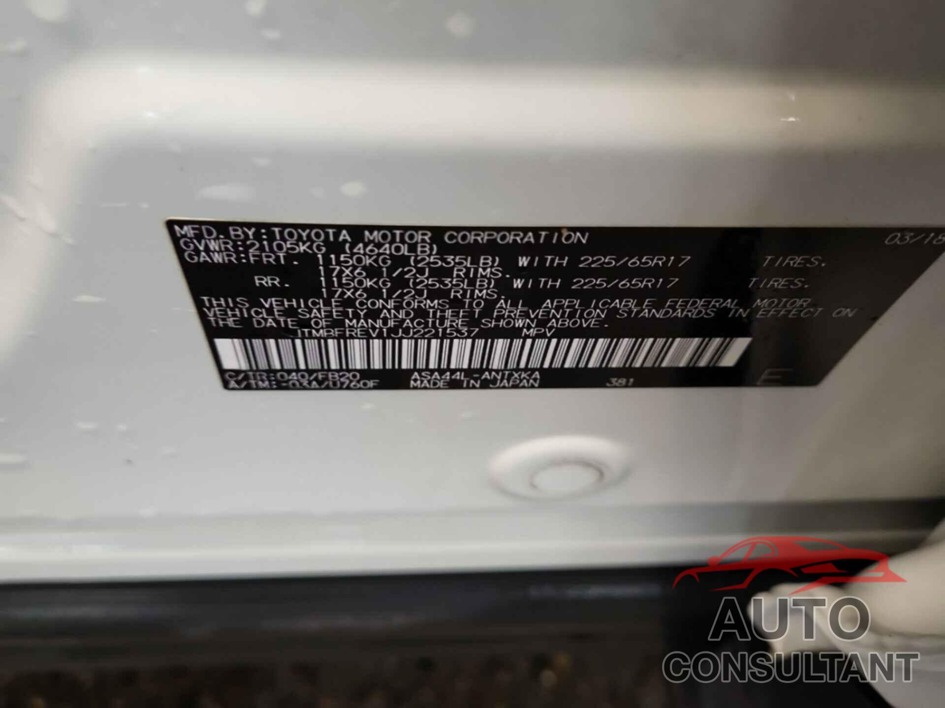 TOYOTA RAV4 2018 - JTMBFREV1JJ221537