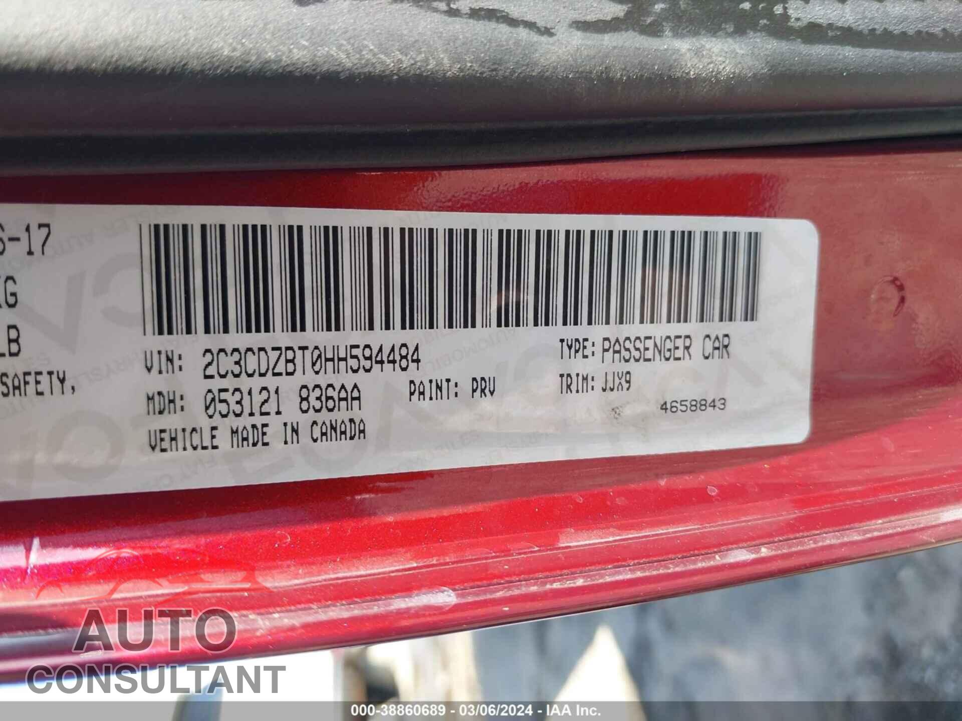 DODGE CHALLENGER 2017 - 2C3CDZBT0HH594484