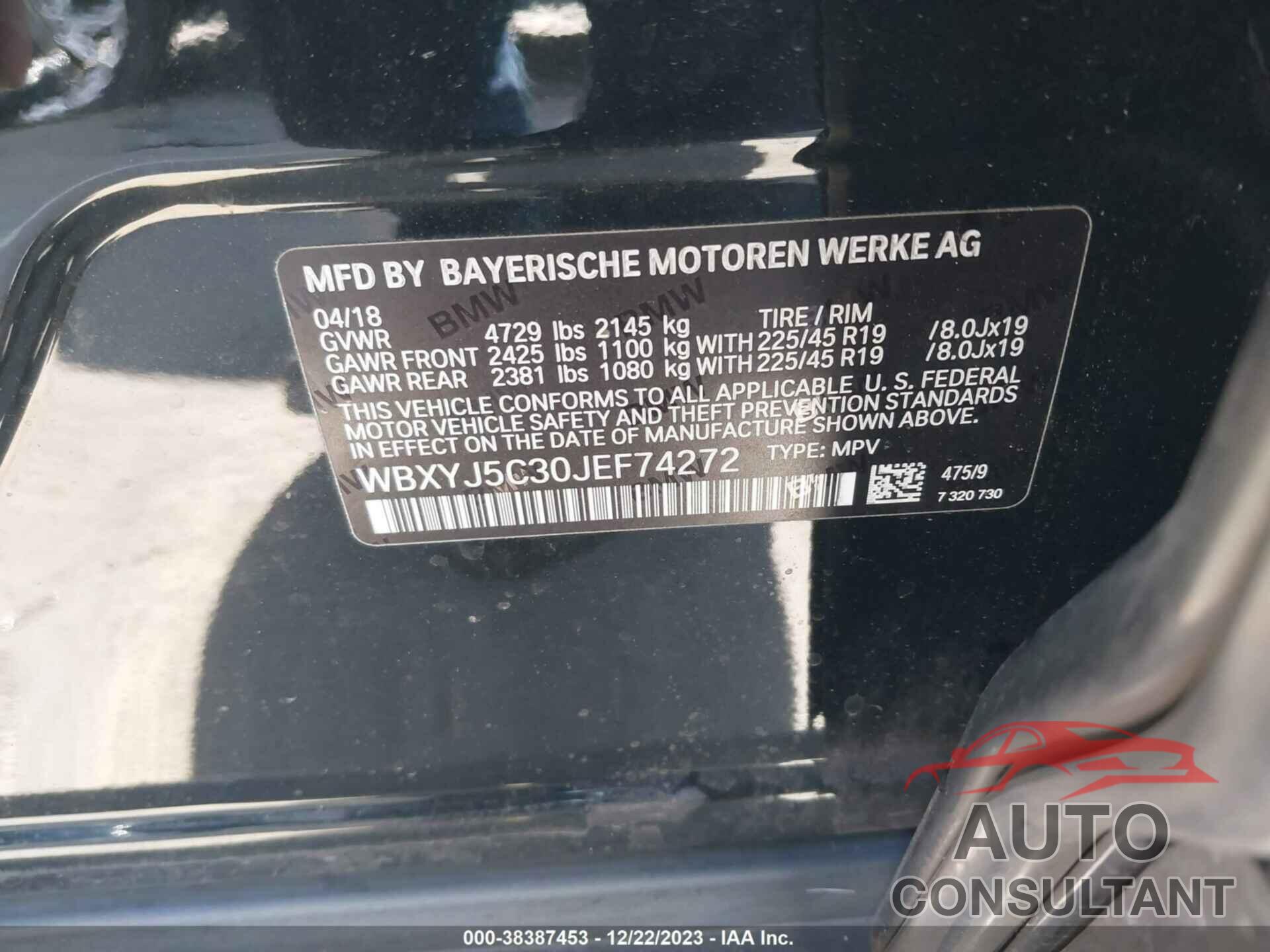 BMW X2 2018 - WBXYJ5C30JEF74272