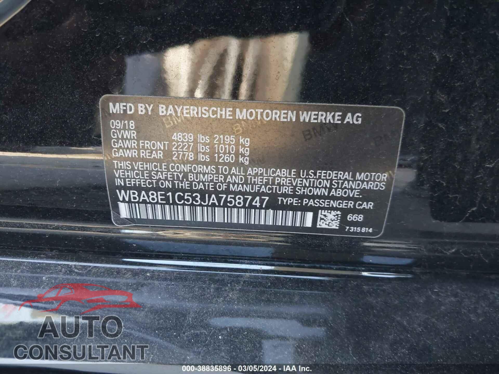 BMW 330E 2018 - WBA8E1C53JA758747