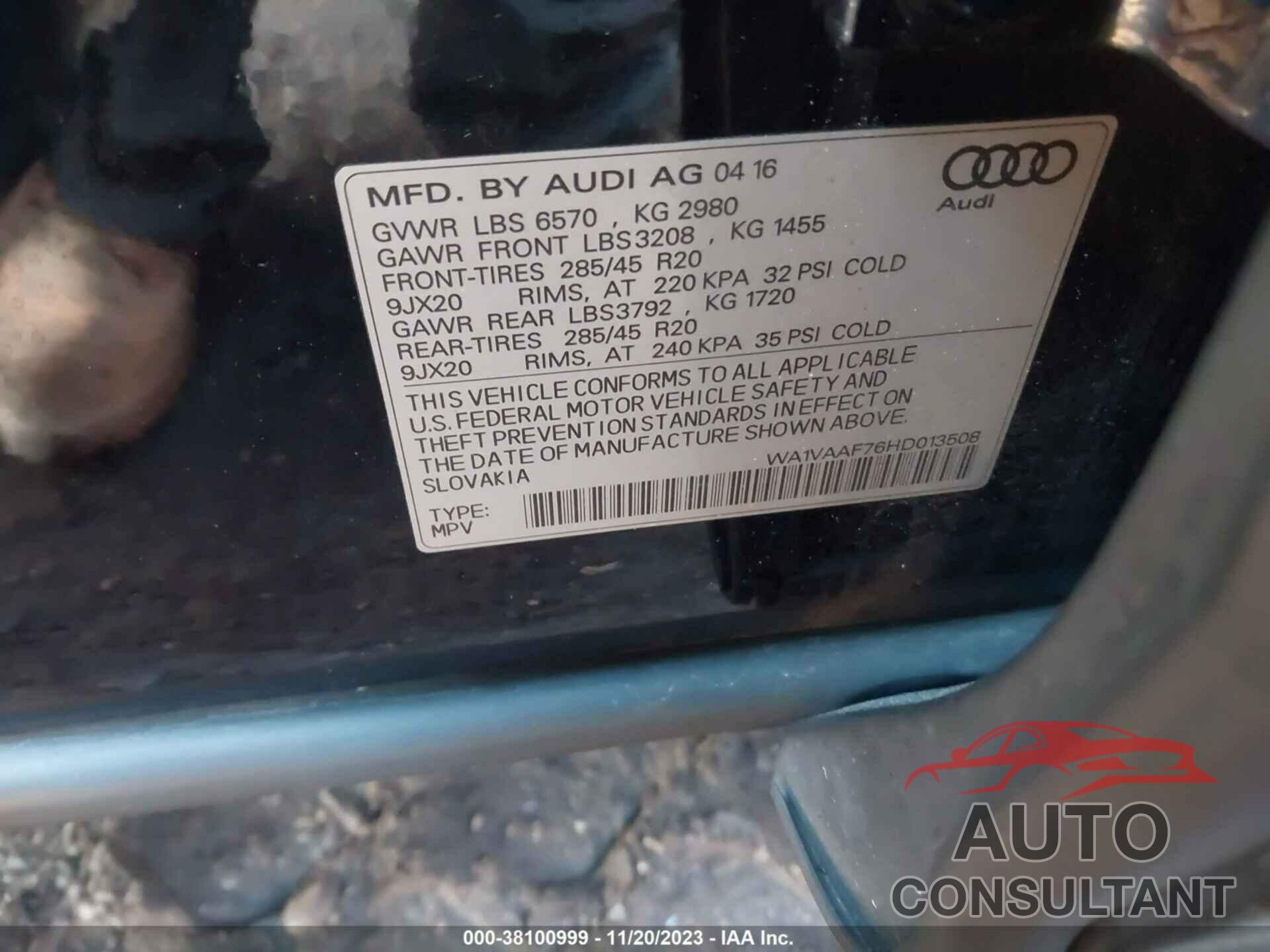 AUDI Q7 2017 - WA1VAAF76HD013508