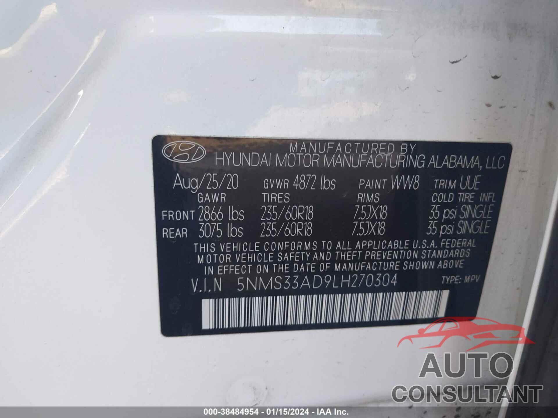 HYUNDAI SANTA FE 2020 - 5NMS33AD9LH270304