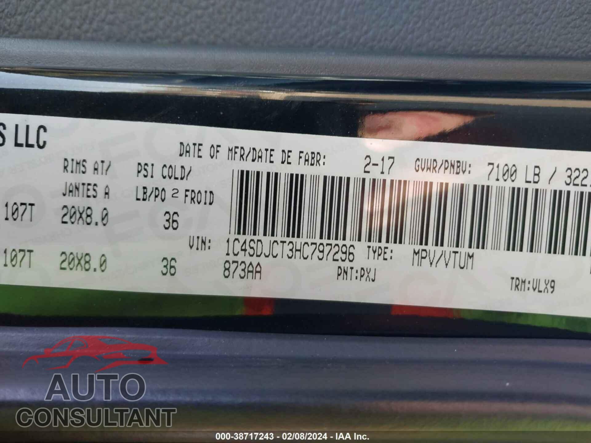 DODGE DURANGO 2017 - 1C4SDJCT3HC797296