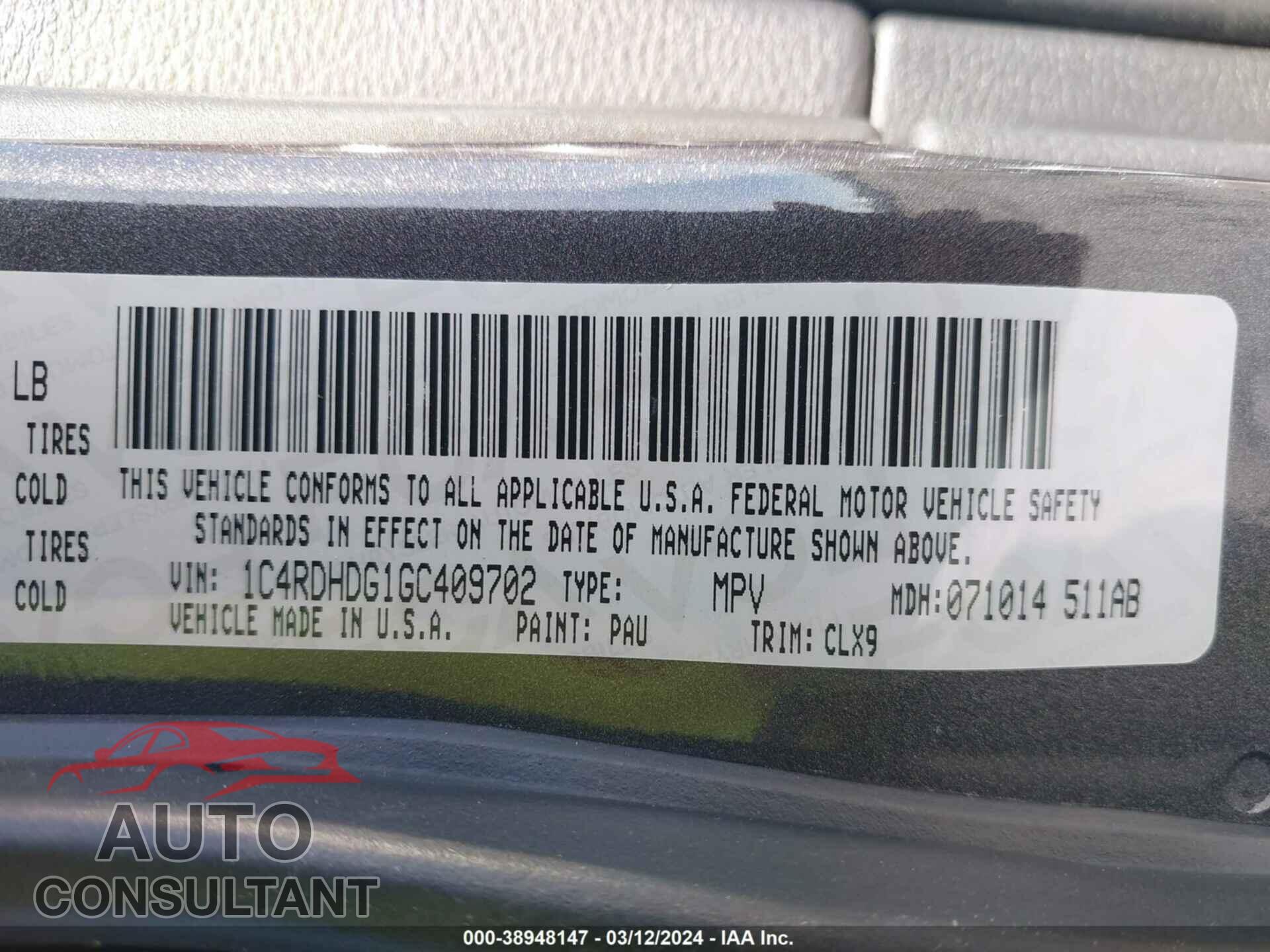 DODGE DURANGO 2016 - 1C4RDHDG1GC409702