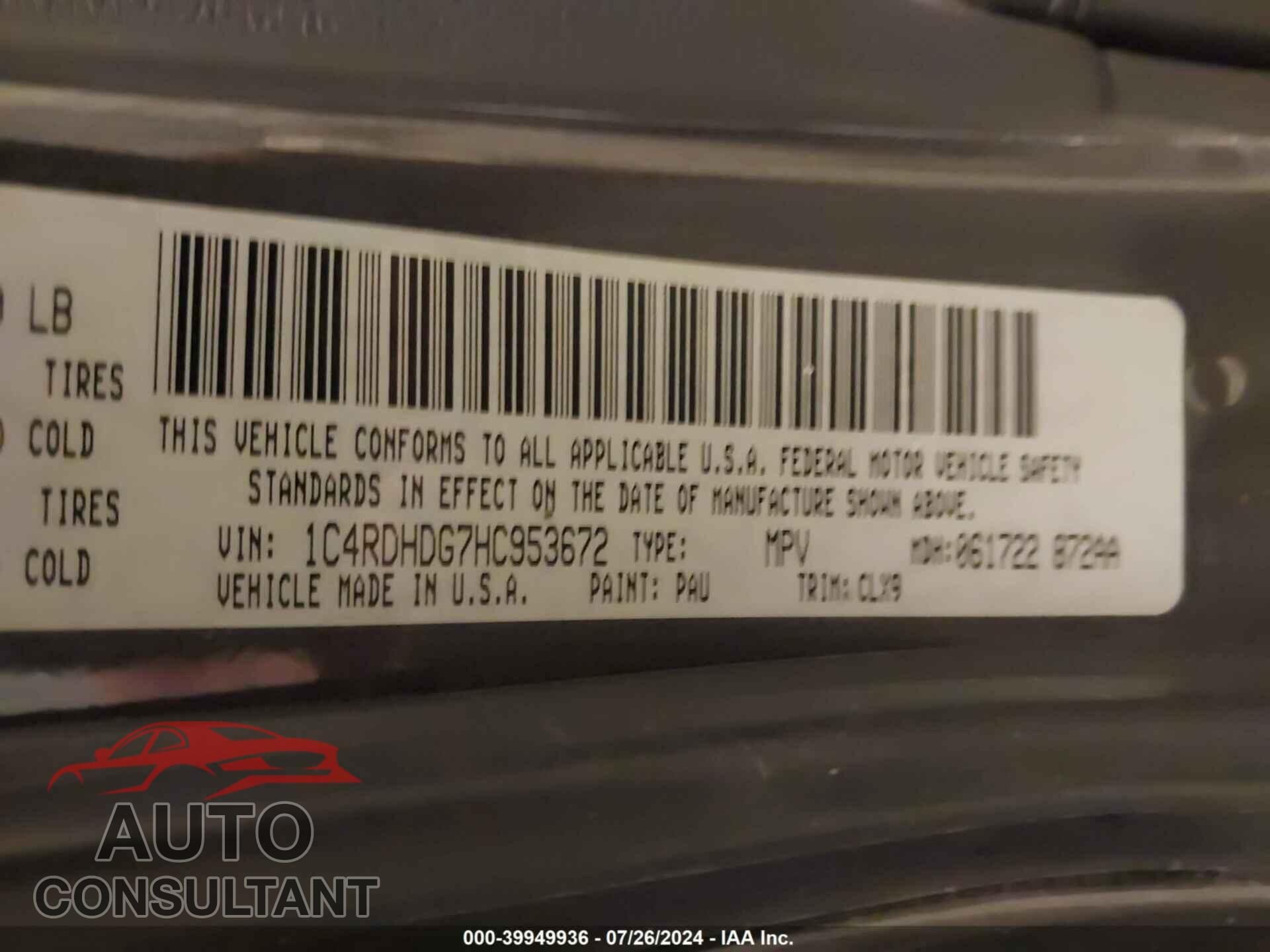 DODGE DURANGO 2017 - 1C4RDHDG7HC953672