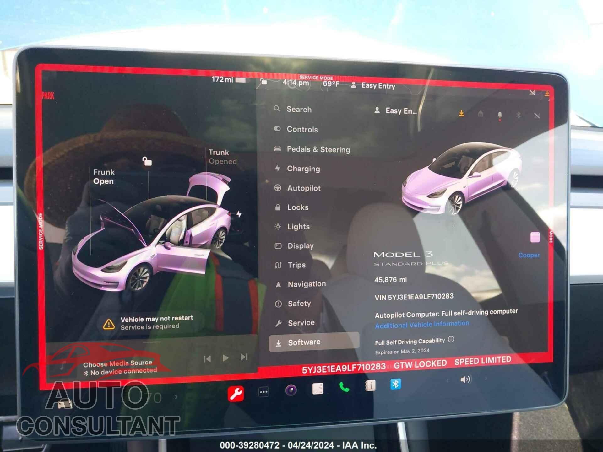 TESLA MODEL 3 2020 - 5YJ3E1EA9LF710283
