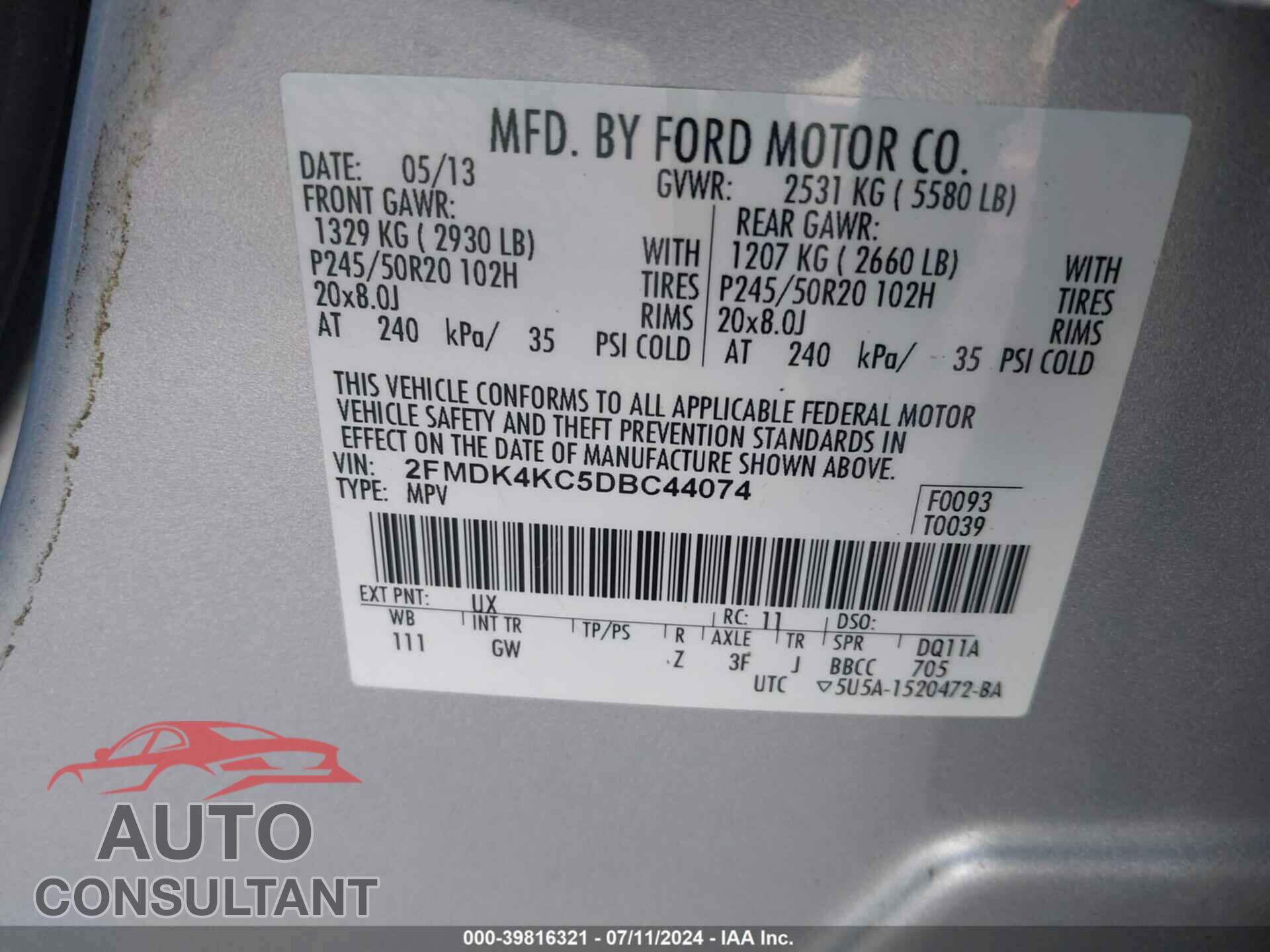 FORD EDGE 2013 - 2FMDK4KC5DBC44074