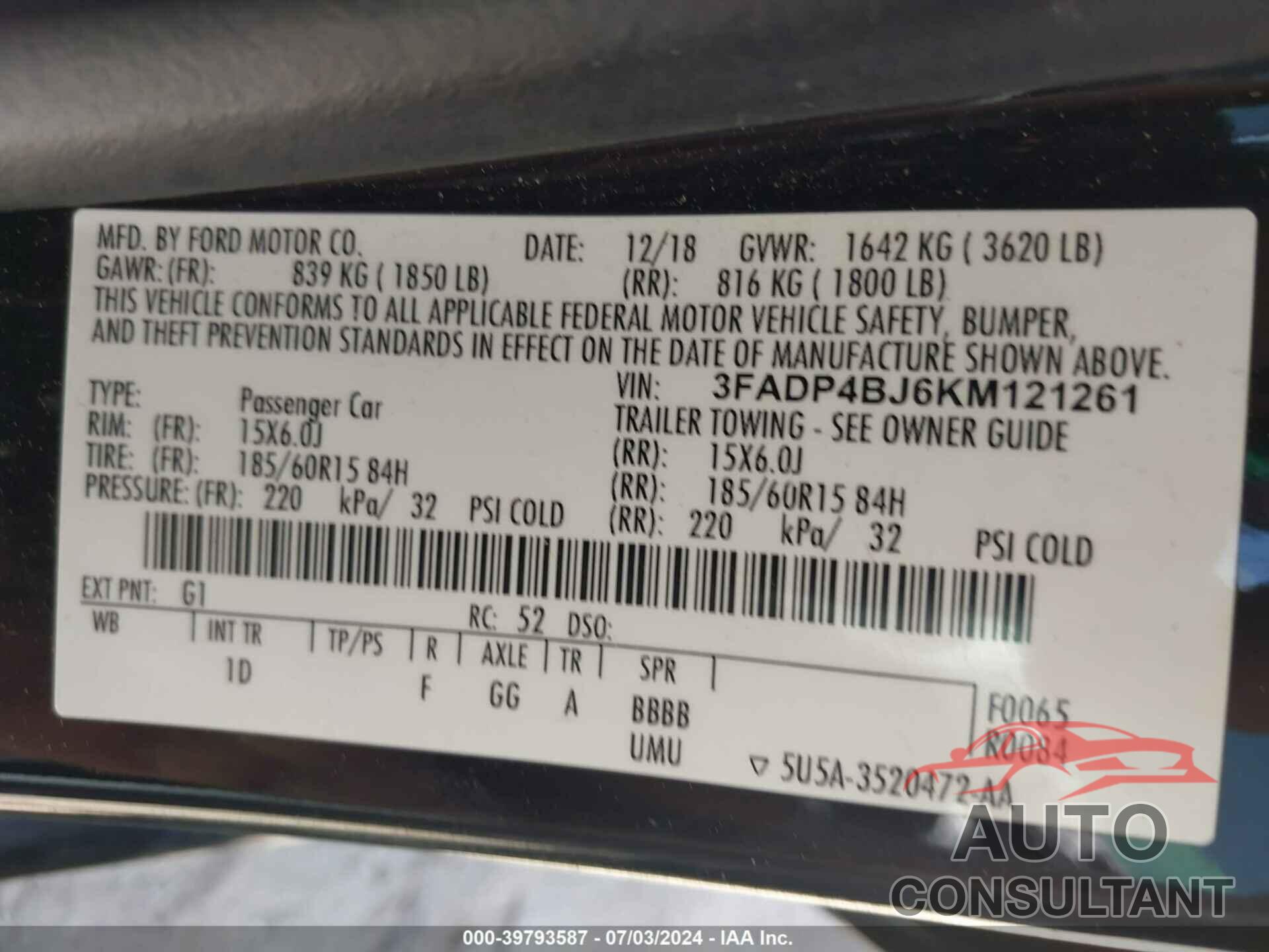 FORD FIESTA 2019 - 3FADP4BJ6KM121261