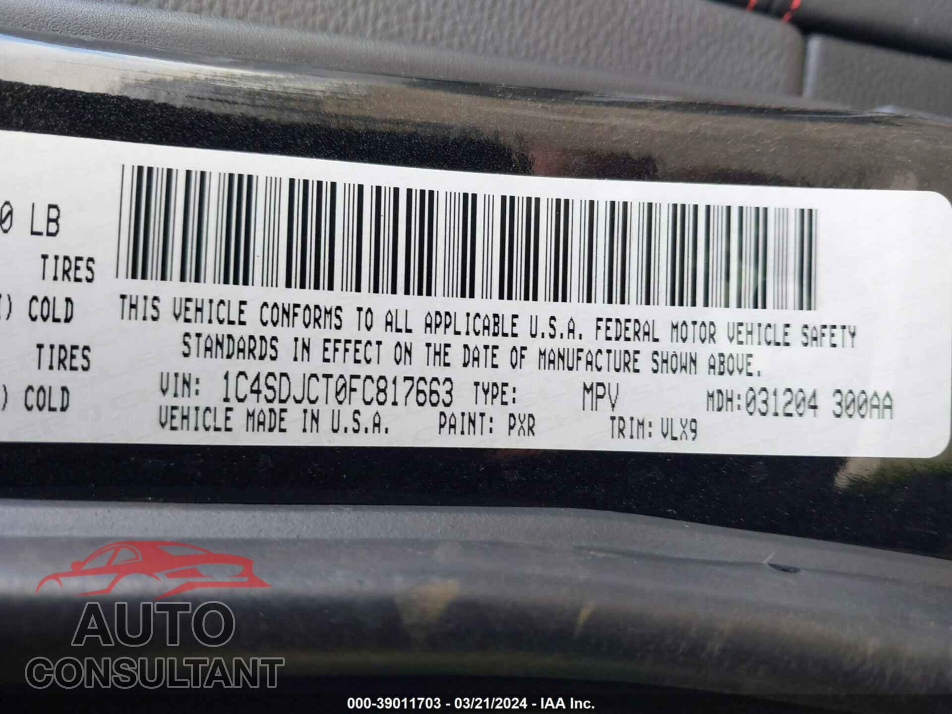 DODGE DURANGO 2015 - 1C4SDJCT0FC817663