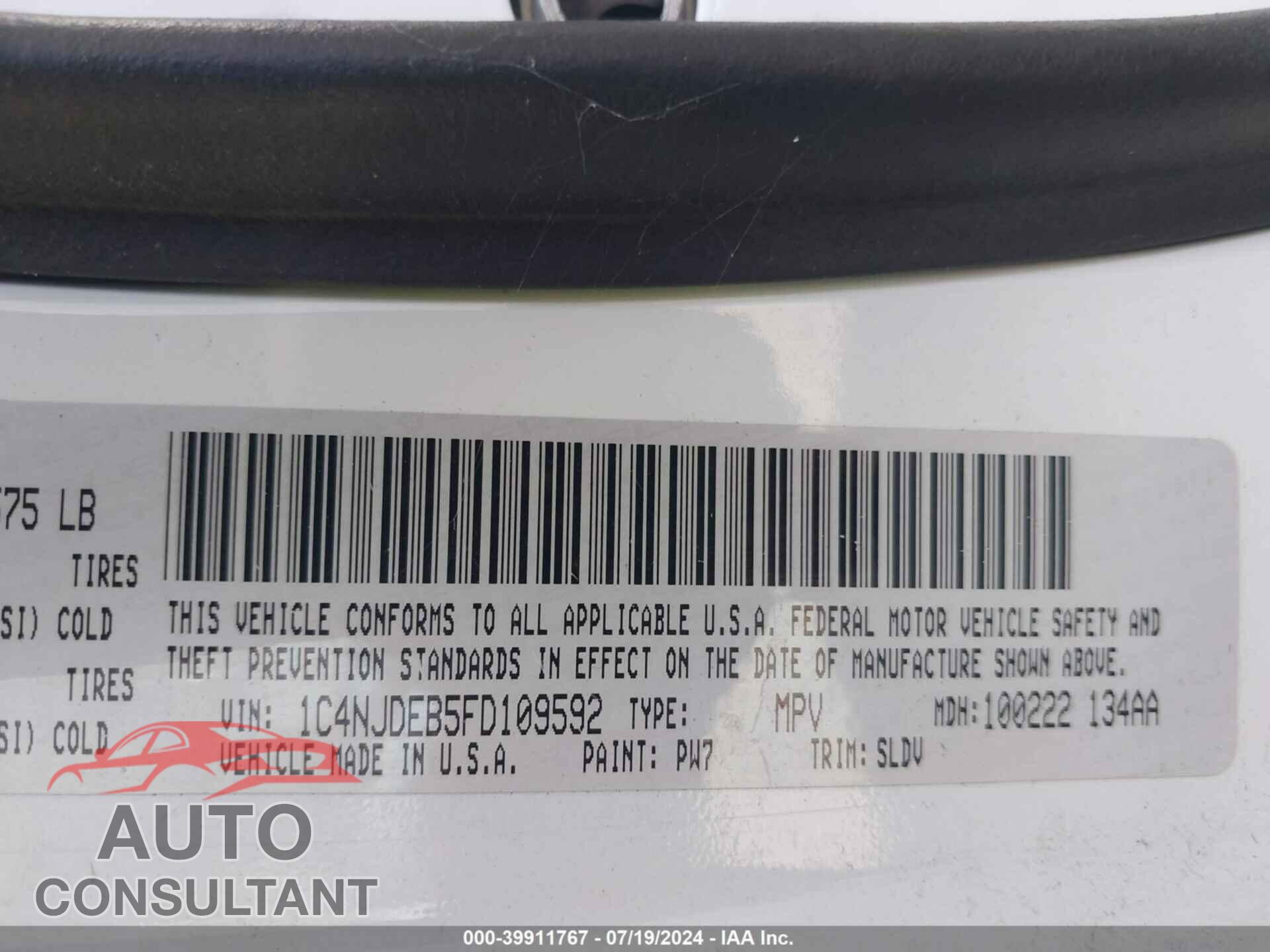JEEP COMPASS 2015 - 1C4NJDEB5FD109592