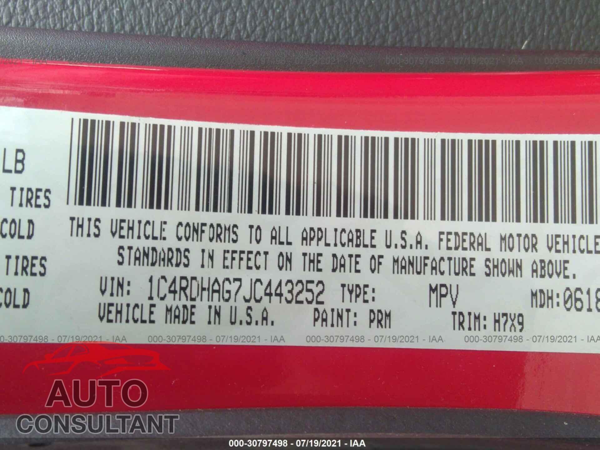 DODGE DURANGO 2018 - 1C4RDHAG7JC443252