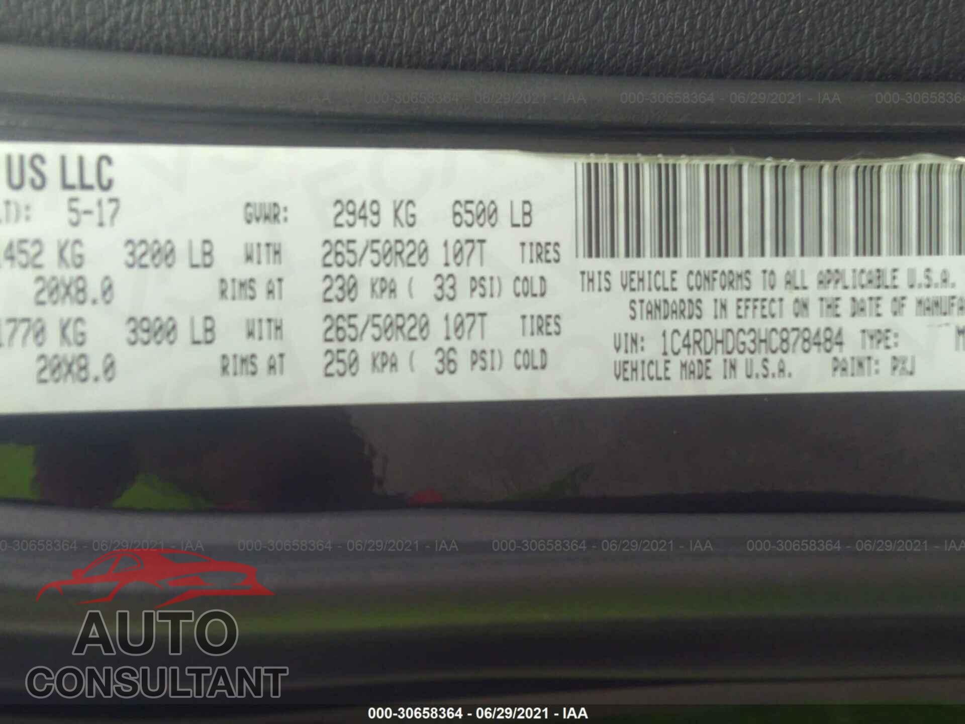 DODGE DURANGO 2017 - 1C4RDHDG3HC878484