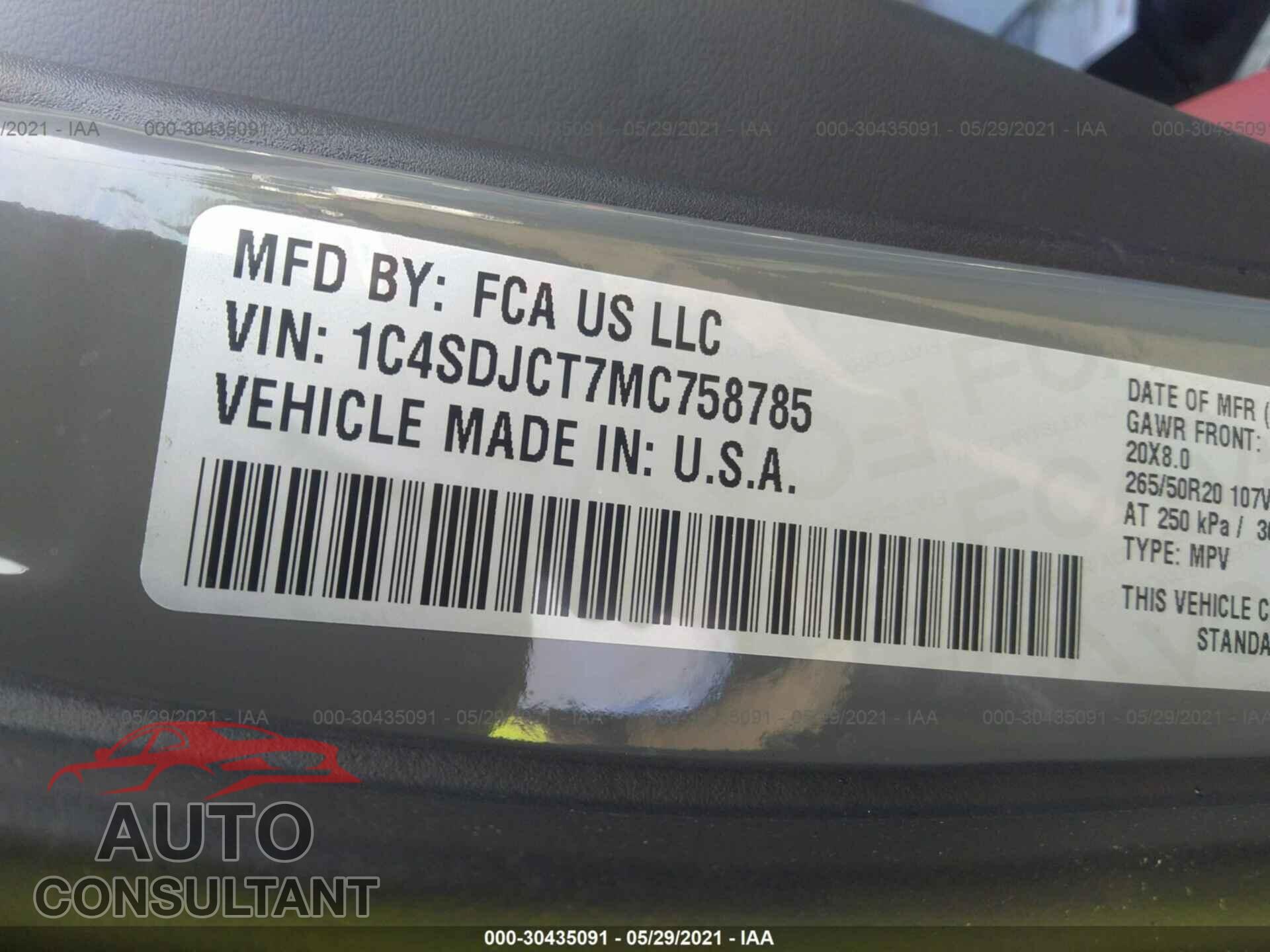 DODGE DURANGO 2021 - 1C4SDJCT7MC758785