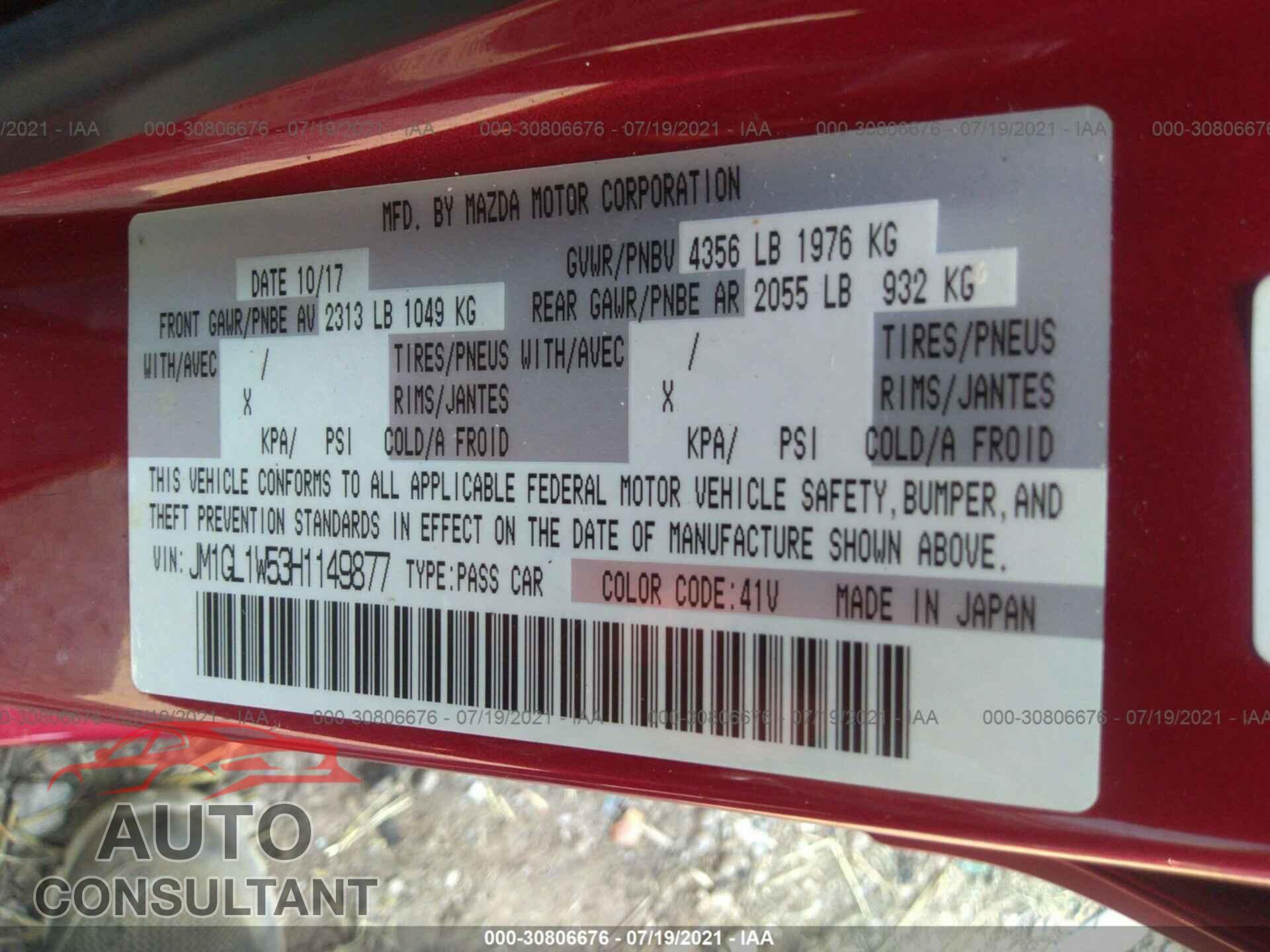 MAZDA MAZDA6 2017 - JM1GL1W53H1149877