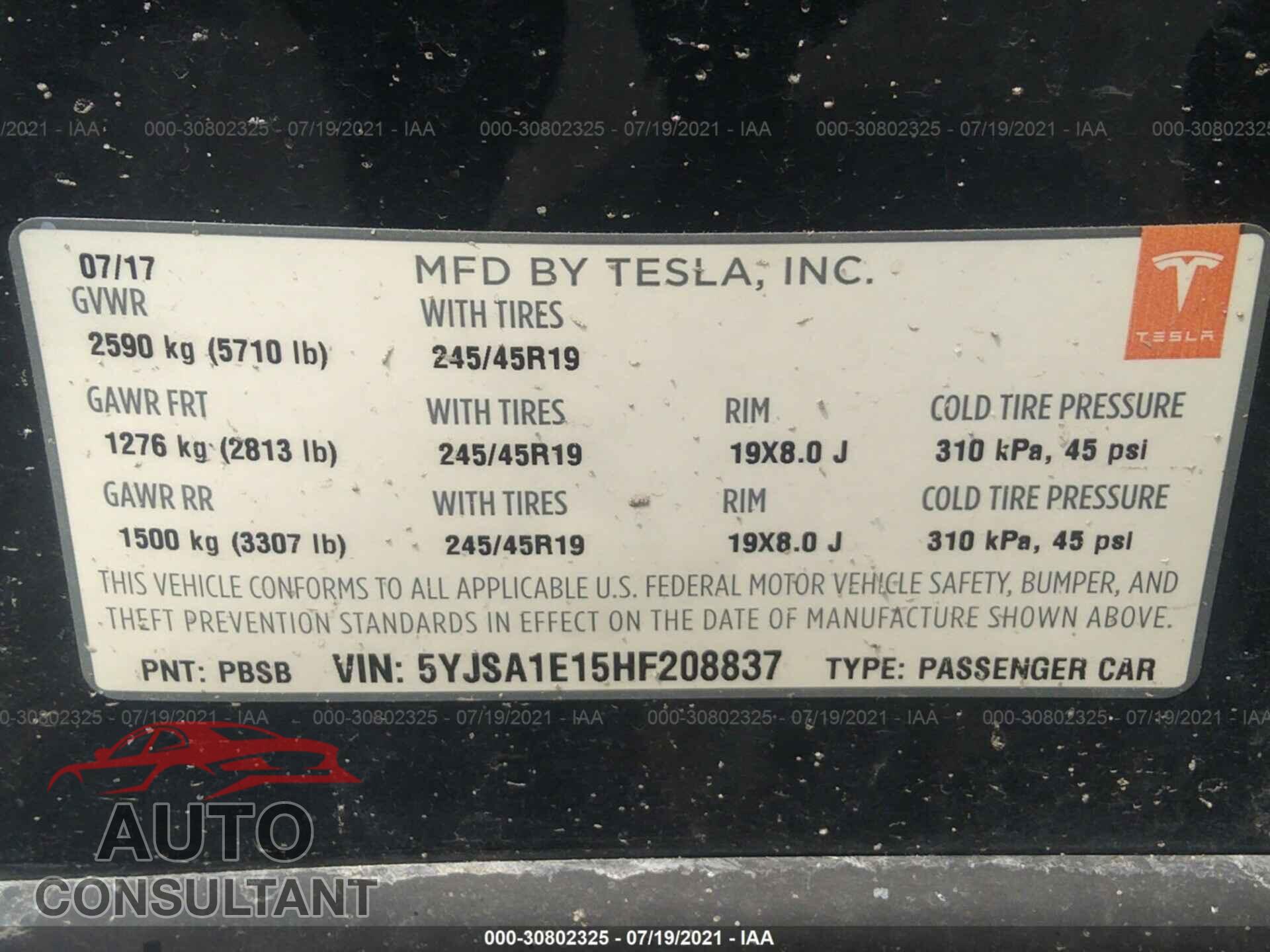 TESLA MODEL S 2017 - 5YJSA1E15HF208837