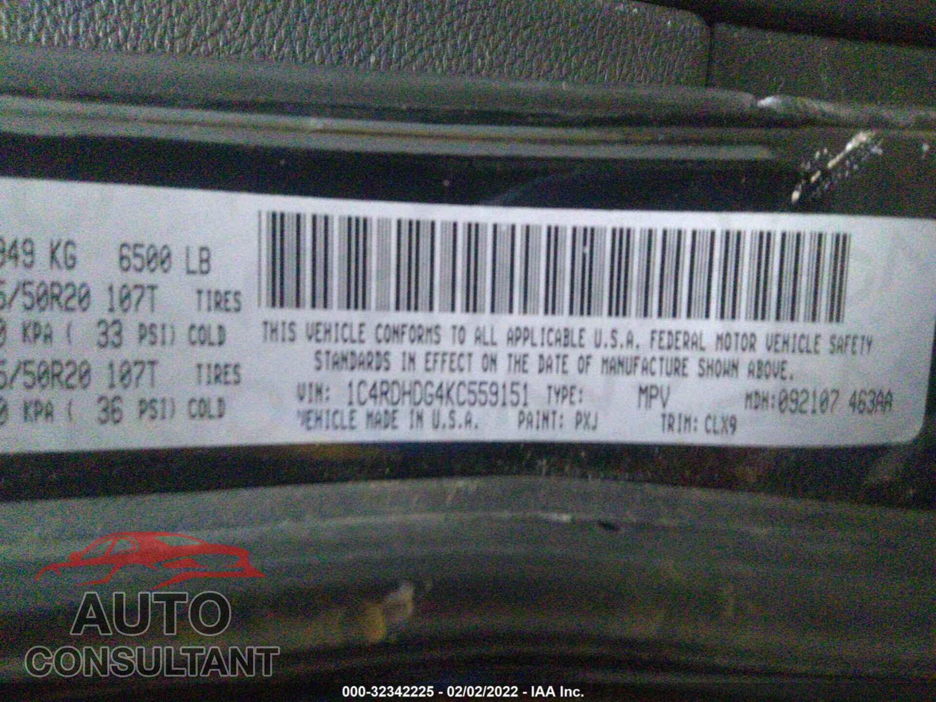 DODGE DURANGO 2019 - 1C4RDHDG4KC559151