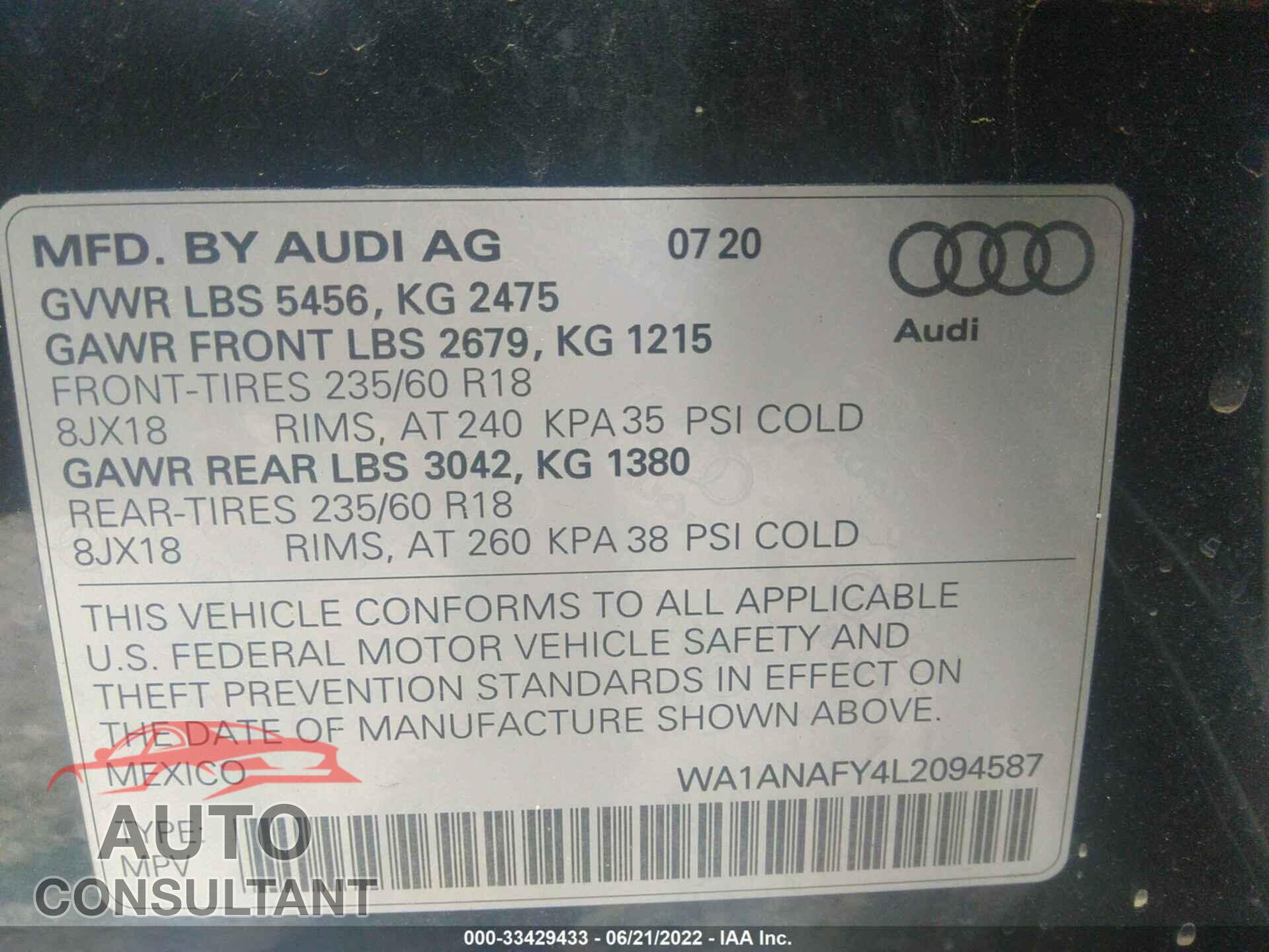 AUDI Q5 2020 - WA1ANAFY4L2094587