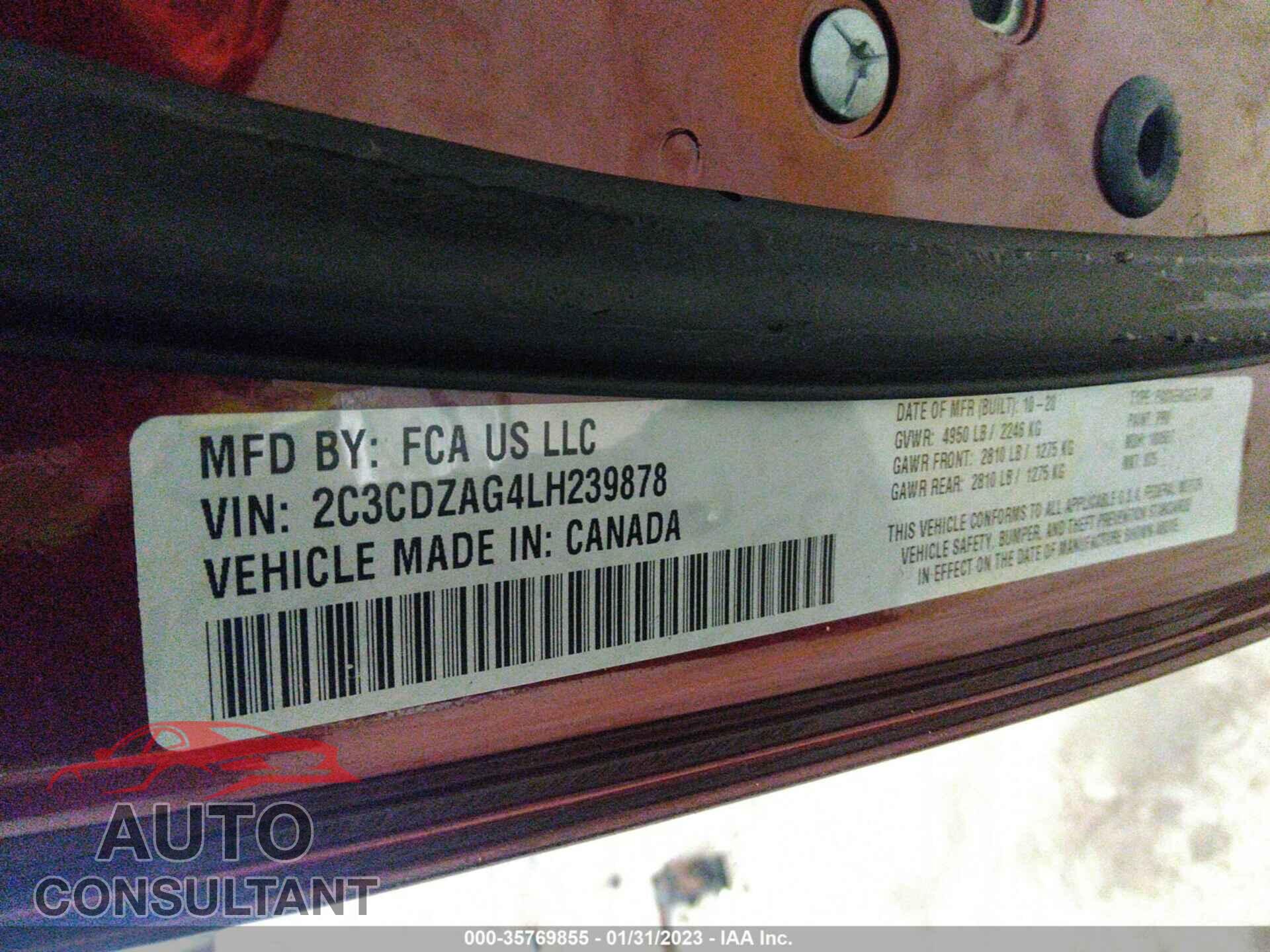 DODGE CHALLENGER 2020 - 2C3CDZAG4LH239878
