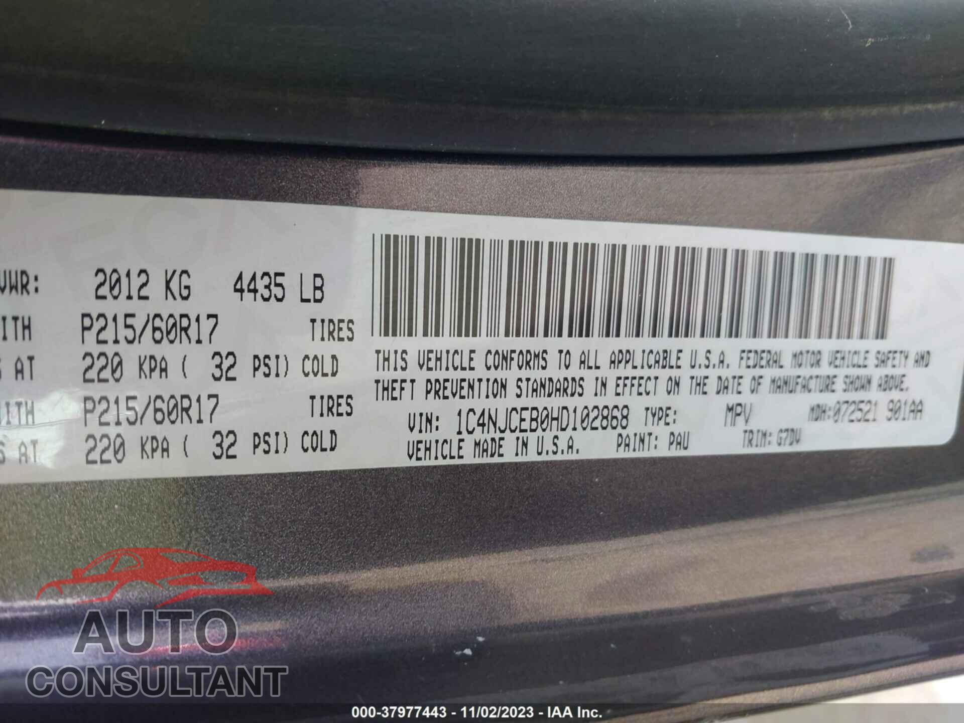 JEEP COMPASS 2017 - 1C4NJCEB0HD102868