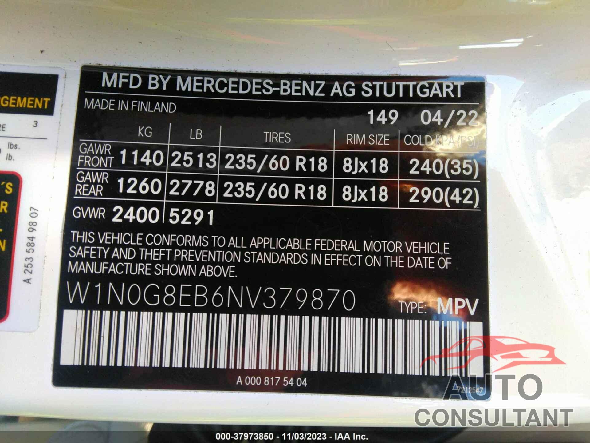 MERCEDES-BENZ GLC 2022 - W1N0G8EB6NV379870